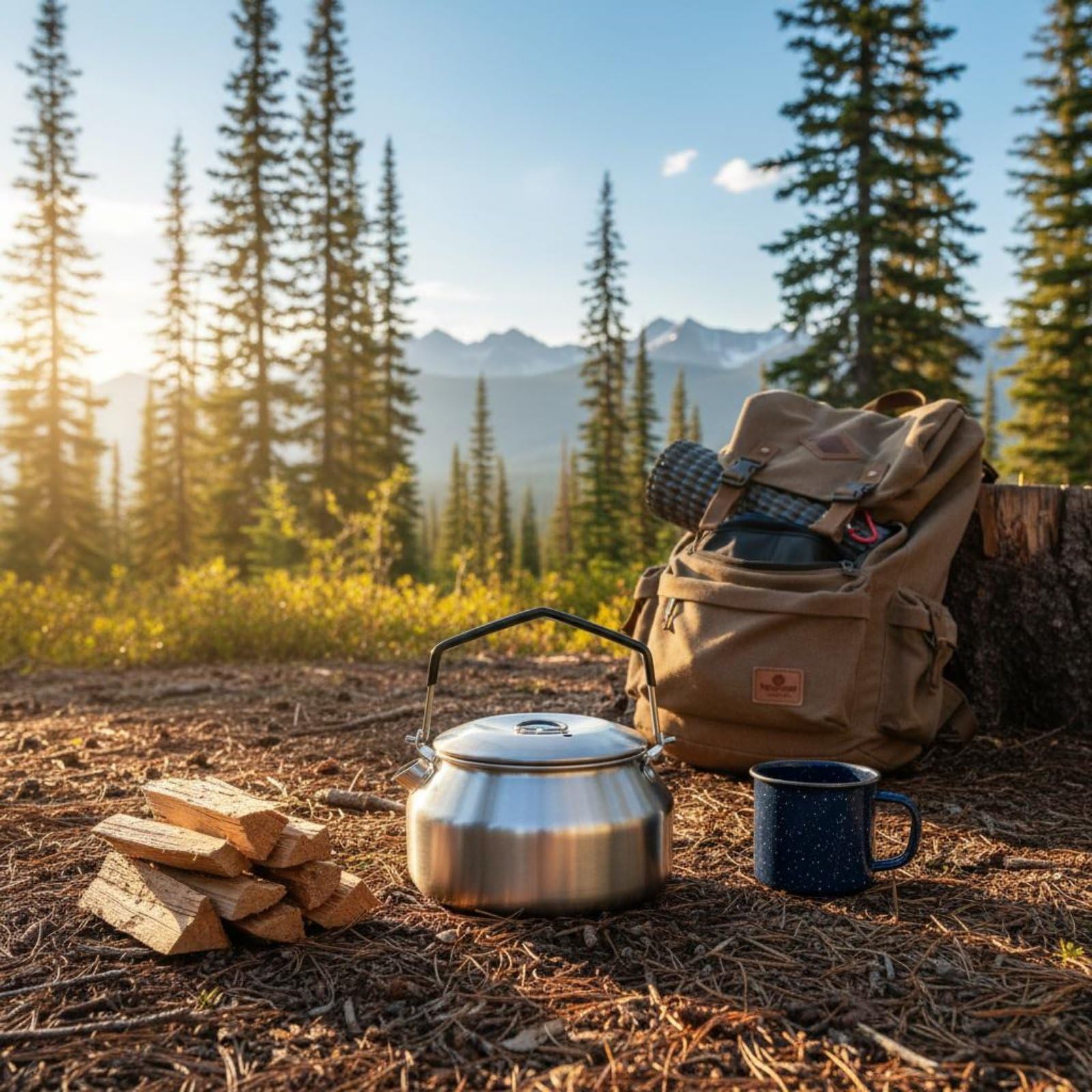 MERIGLARE Bouilloire en Acier Inoxydable Bouilloire de Camping Marmite Théière Cafetière Pot Acier 304 Résistant au Feu Poignée Pliable Anti-chaleur Chauffage, Khaki