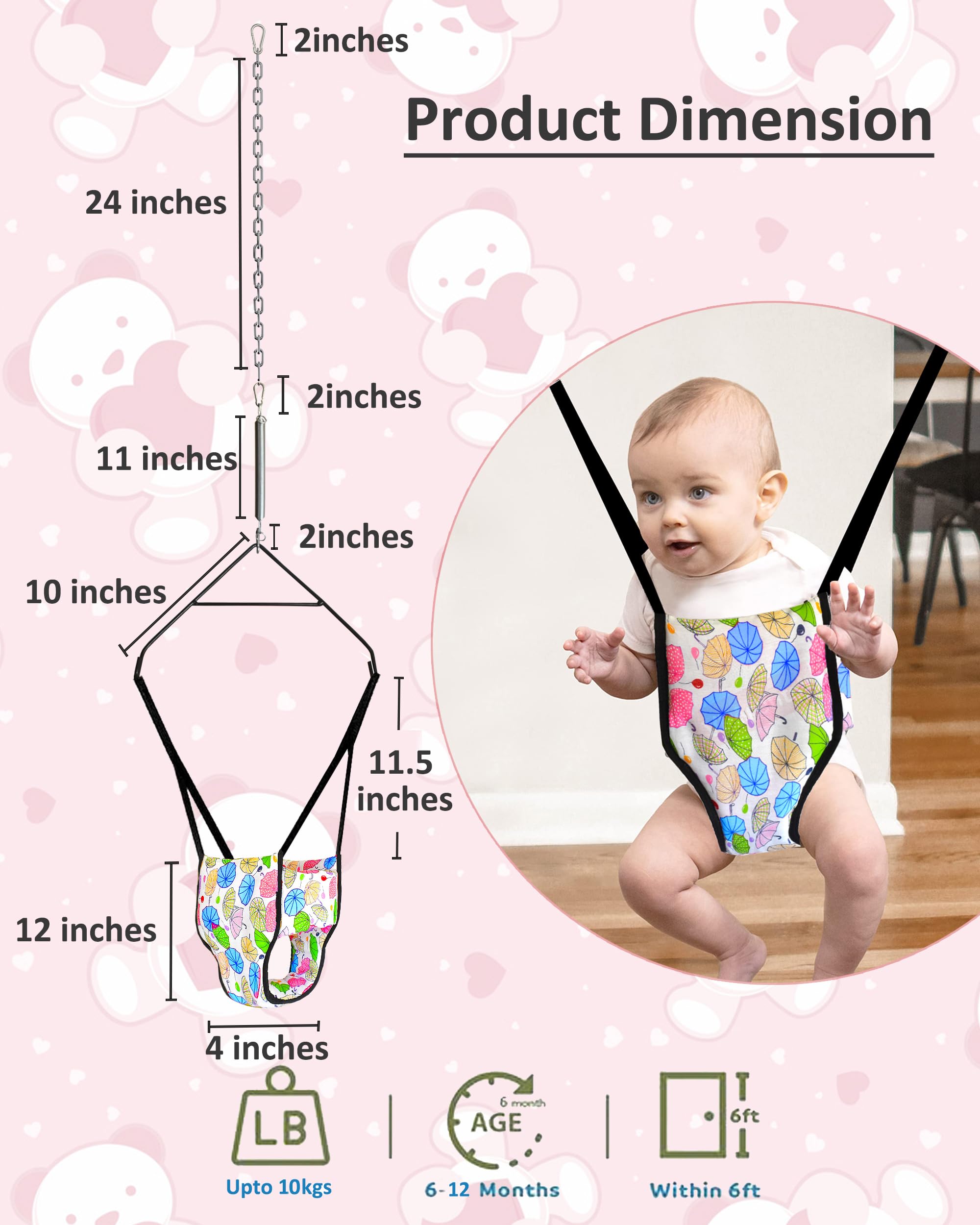 Vparents 2 in 1 Toddler Jumper with Window Hanging Metal Stand Cum Baby Walking Harness Function, Fun Activity for 6-12 Months Infant (Blue) 4
