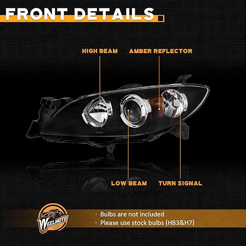 Miniatura 6 de WEELMOTO Conjunto de faros delanteros Mazda 3 Sedan 2004-2009 para Mazda 3 Sedan 2004 2005 2006 2007 2008 2009 Mazda 3 Sedan 4 puertas Proyector de