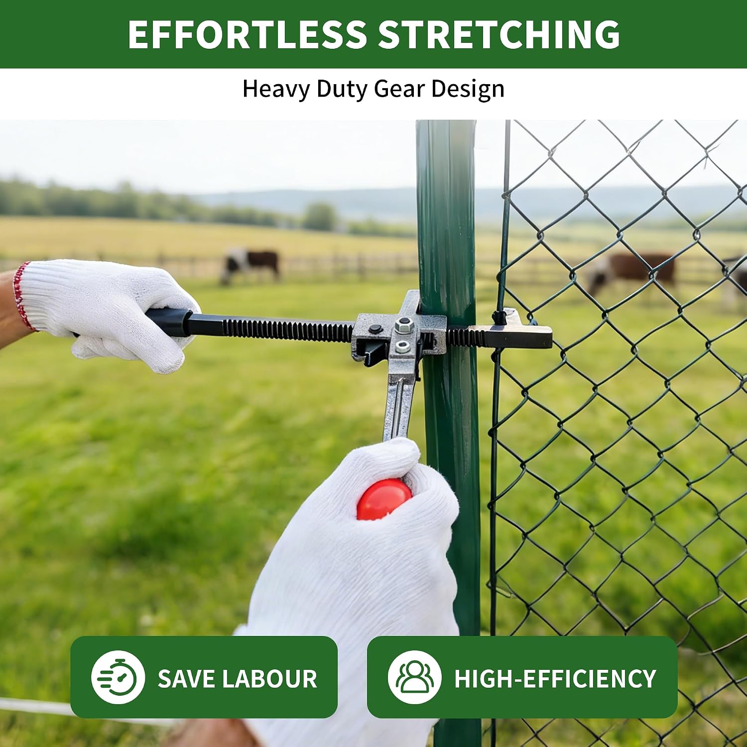 Chain Link Fence Stretcher - Heavy Duty Ratcheting Wire Fence Tightener & Puller, Forged Steel Construction with Anti-Rust Coating, Easy One-Person Operation for Farm, Ranch, Garden, Yard Fence Repair