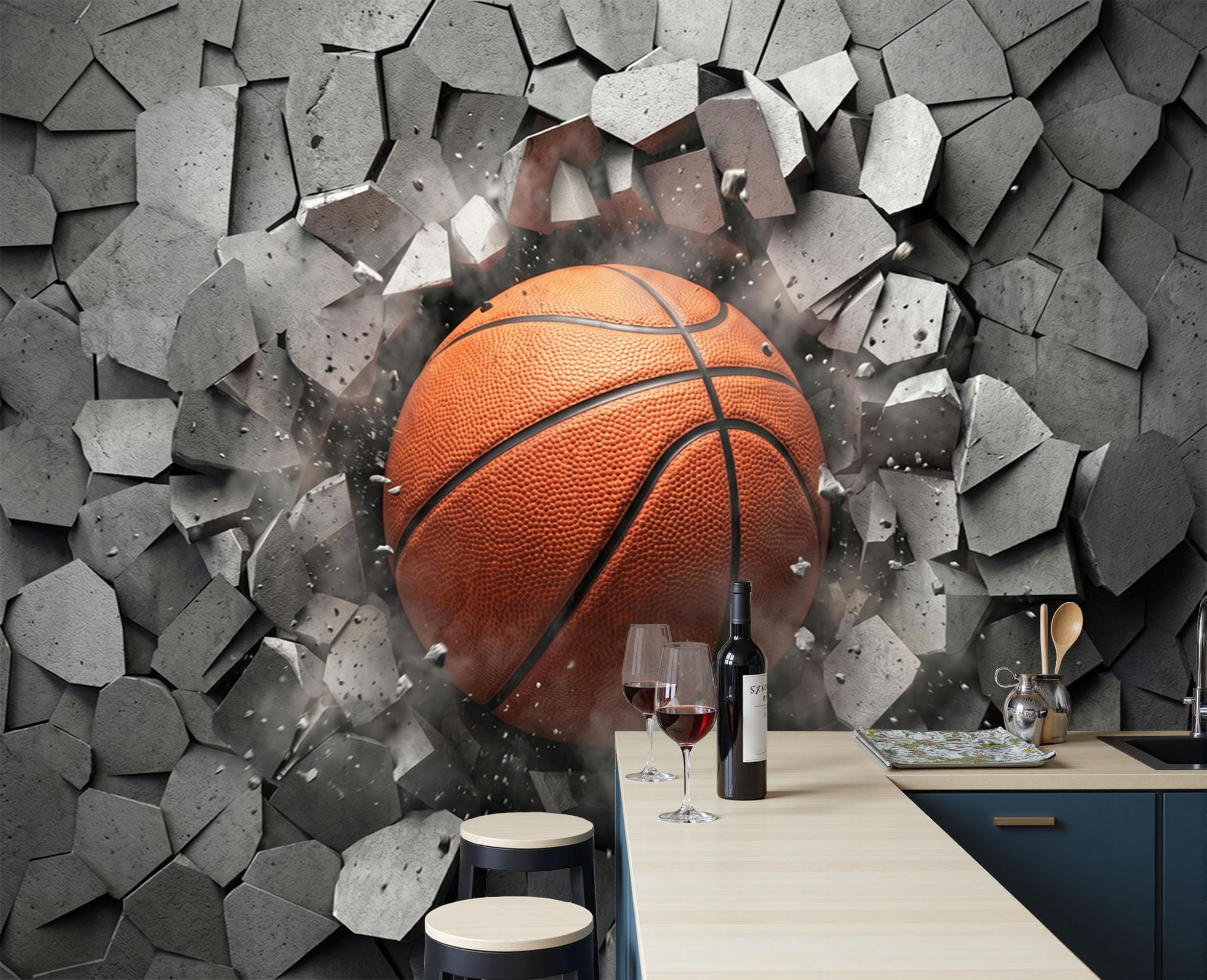 Papier peint basket-ball panoramique 3D décoratif pour salon 450x315cm