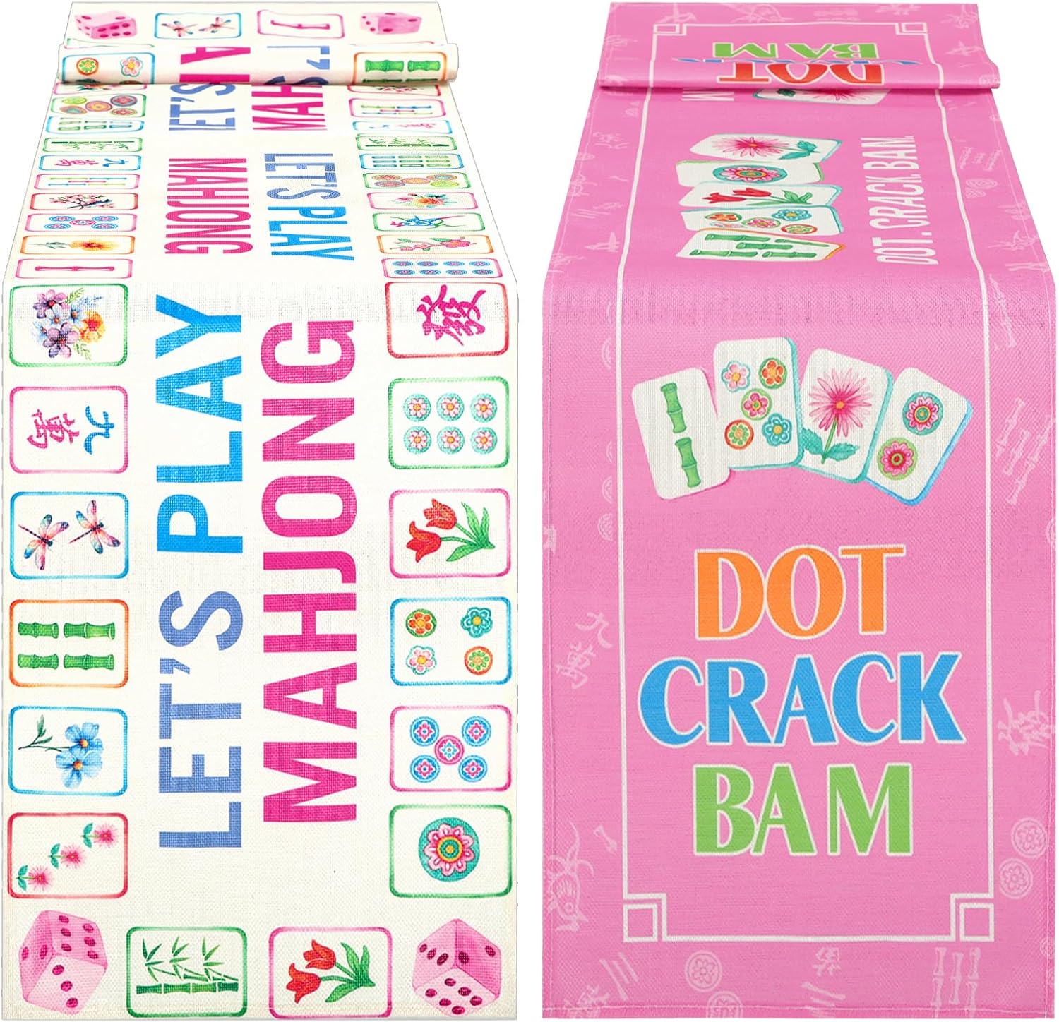 Moukeren 2 Pcs Mahjong Party Decoration Table Runner 13" x 72" Inches Mah Jong Tablecloth Mah Jong Table Cover with Game Rules for Beginners Mahjong Night Family Birthday Game Night Parties Supplies