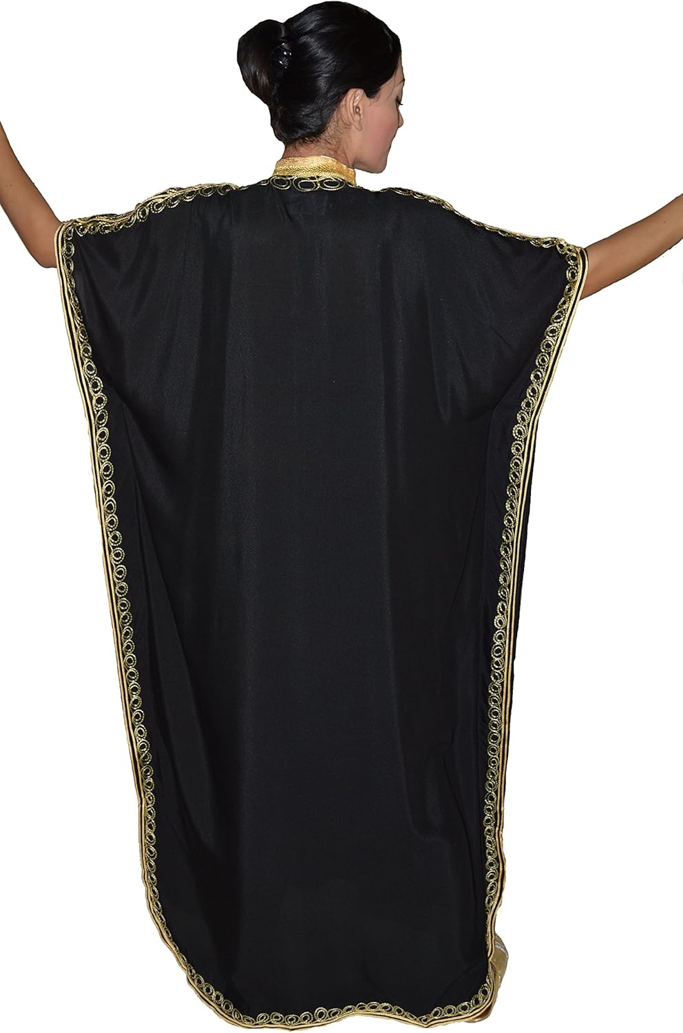 Moroccan Caftan Hand Made with Gold Hand Embroidery Long Length Black - Image 7