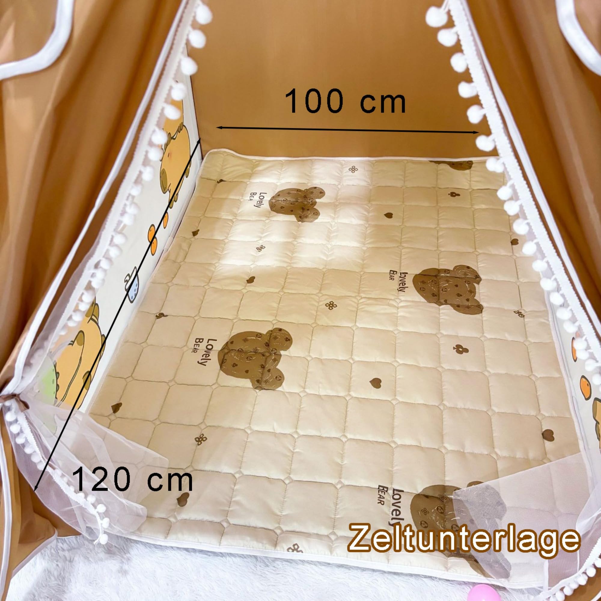 Spielzelt Kinder Indoor mit Zeltunterlage, 120 * 100 * 130 cm Capybara-Motiv Zelt Kinderzimmer, Spielzelte für Kleinkinder ab 3 Jahre (Mit Zeltunterlage)