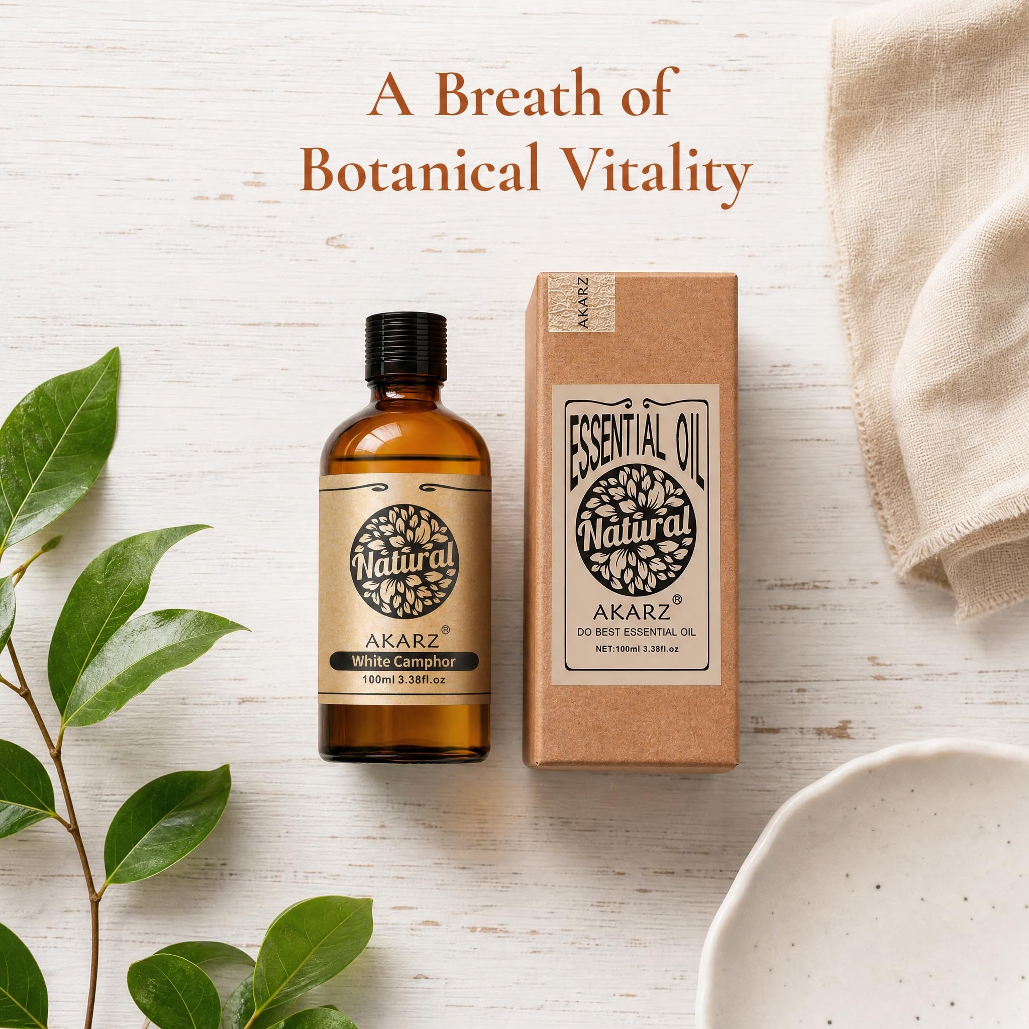 AKARZ 100ml Olejek esencjny z Białego Kamforu - Naturalny olejek aromatyczny do dyfuzorów, lamp aromatycznych i aromatów pomieszczeń