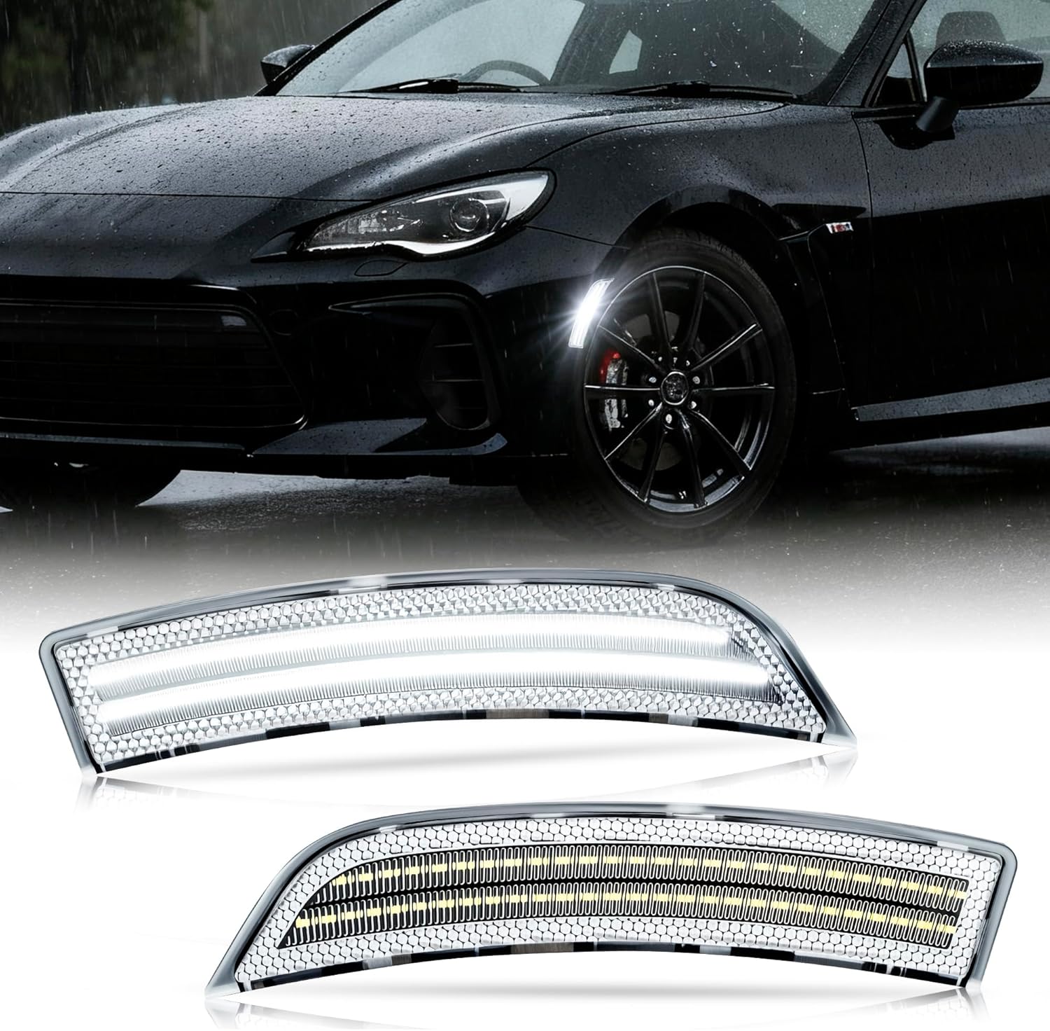 D-Lumina LED Side Marker Lights Clear Lens White for Subaru BRZ 2022-UP, Toyo'ta GR86 2022-UP Front Bumper Side Marker Light, Driver & Passenger Side, Replace OEM Front Sidemarker Lamps, Pack of 2