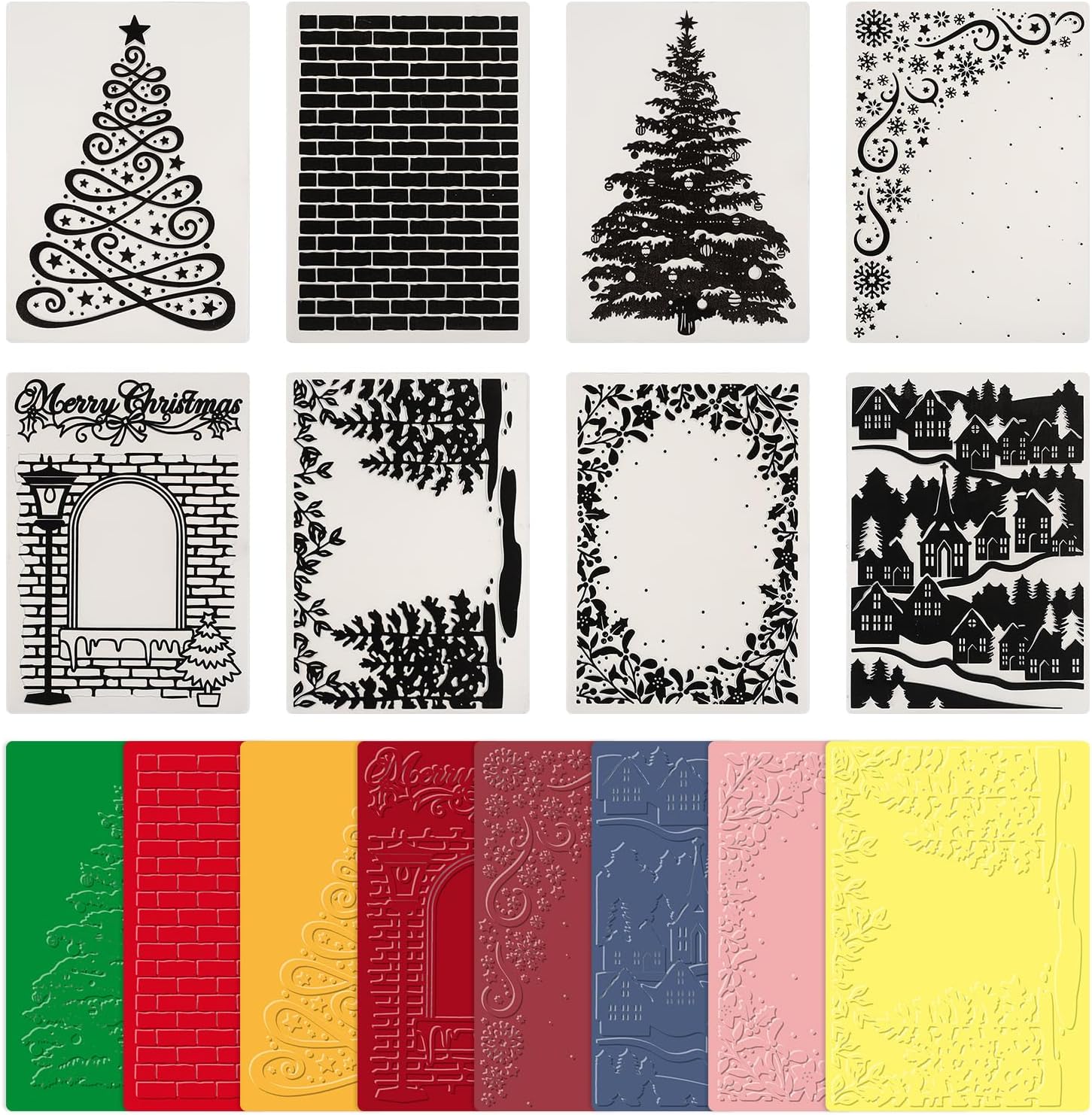 8 Pack Christmas Embossing Folders for Card Making Embossing Stencil Template DIY Plastic Paper Card 5.9 x 4.1 Inch for Scrapbooking Crafts Photo Album