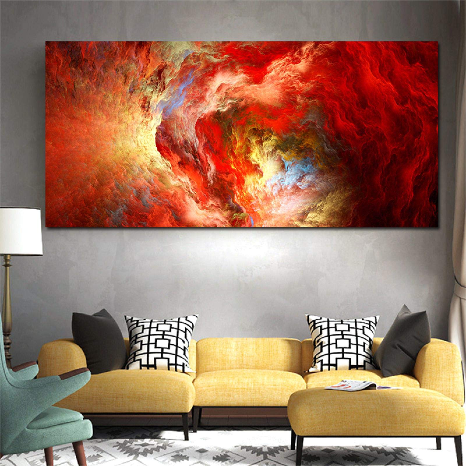 Tableau Abstrait Rouge Sur Toile 195 X 80 Cm Prêt à Accrocher - Marque Visario - Livraison Immédiate