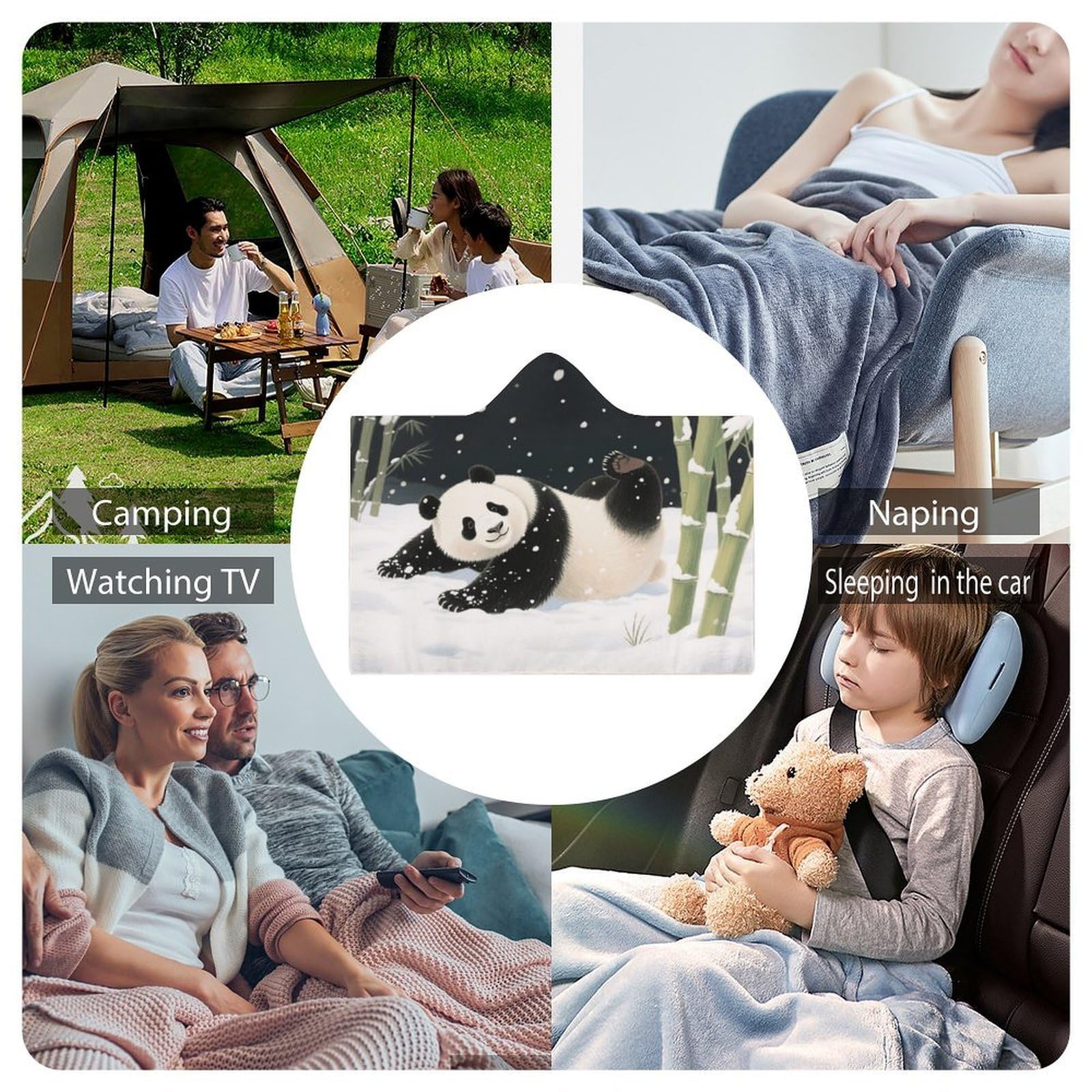 Koc do noszenia, ponczo na pelerynę, oversize, miękki, ciepły, narzuta, koc dla dorosłych, do zabawy, ogromna panda, koc z kapturem