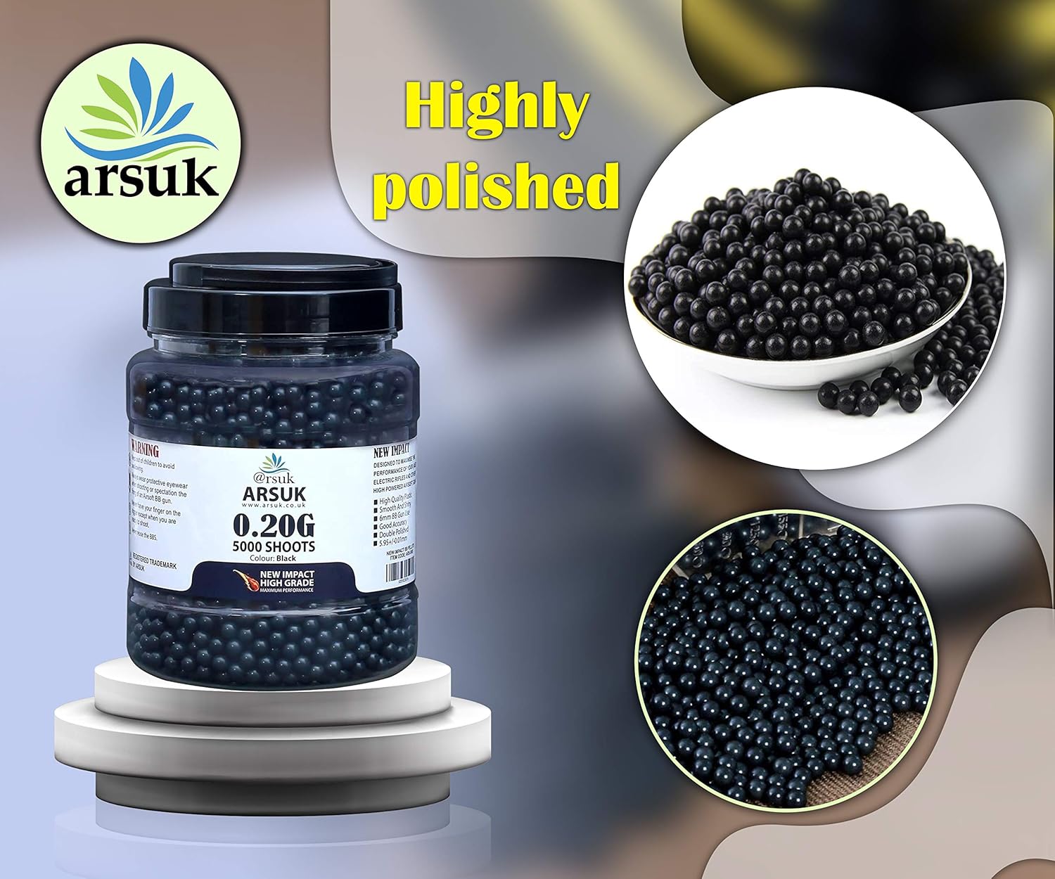 ARSUK Softair Ammunition BB Pellets 6mm Biodegradable 0.20g Perfect High-Grade Paintball for BBS Air Pistols Rifles and Airsoft Magazines, Improved Range, Content 5000 Bullets Black : Sports & Outdoors