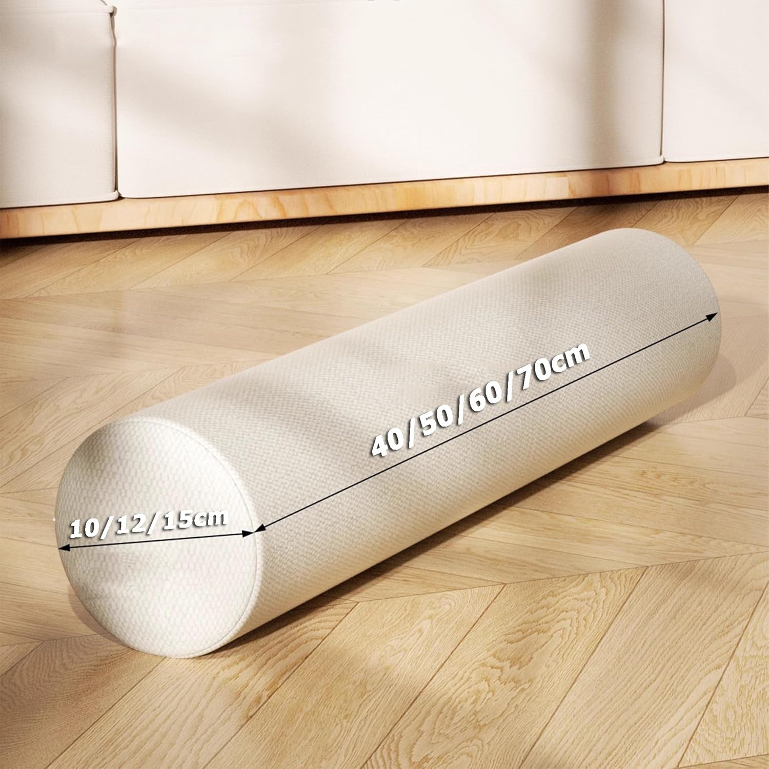 Round Sofa Armrest Support Cushions Furniture Armrest Pillows Head Lumbar Neck Pillows Cylinder Bolster Cushions with Removable Cover for Couch Bed Car Home (60 * 15cm,Beige)