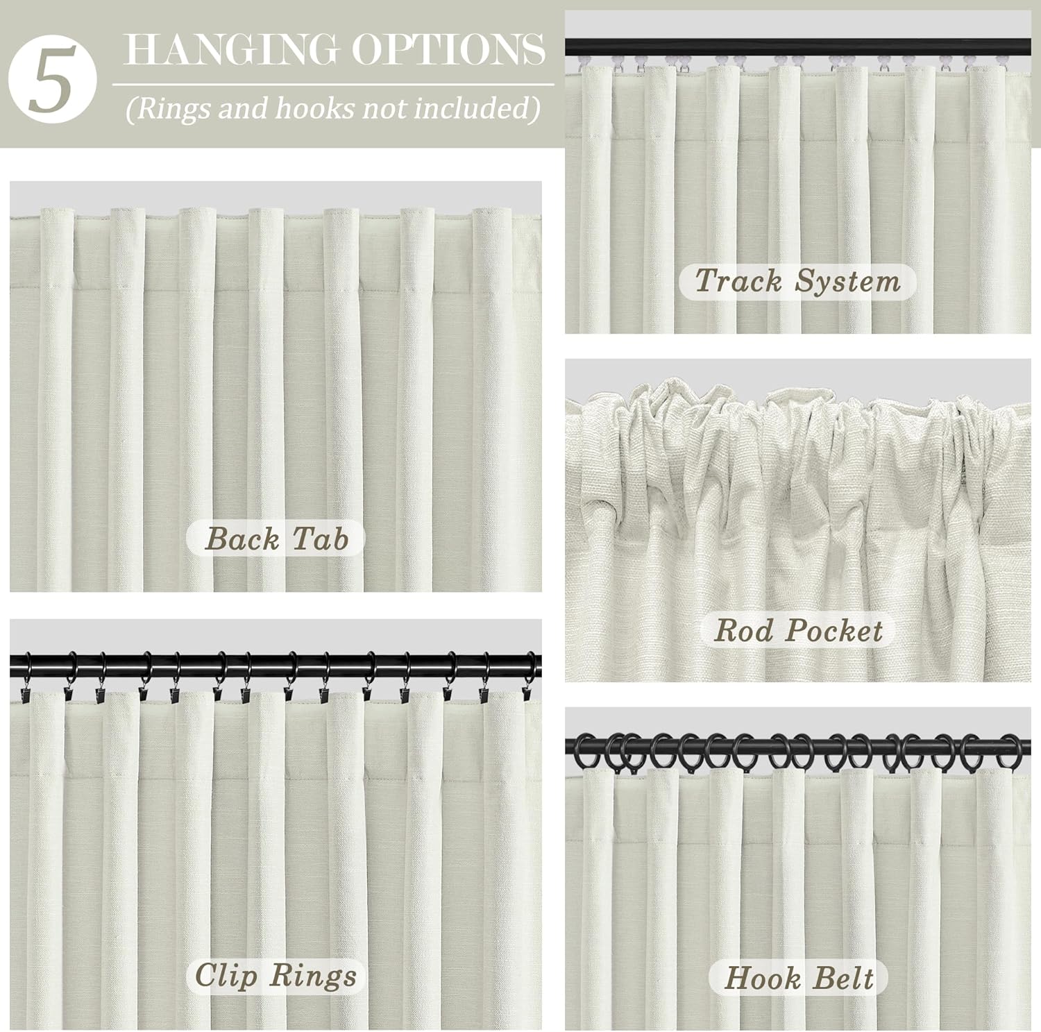 Blackout Curtains 92 Inch Long for Bedroom Living Room, Birch Drapes Thermal Insulated Room Darkening Noise Reducing Linen Black Out Curtain with Back Tab 2 Panels Set