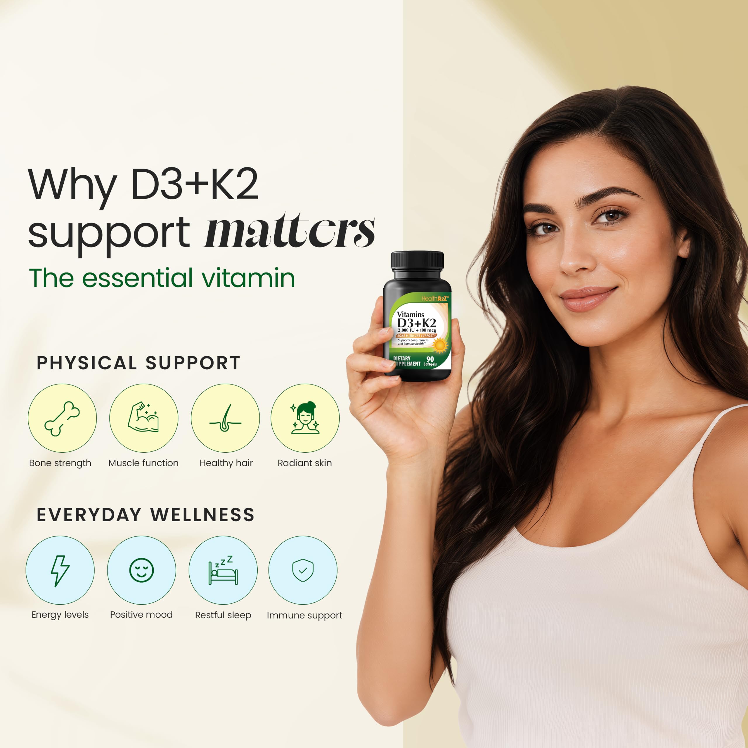 HealthA2Z® Vitamin D3 (2,000 IU) + K2 (100mcg), 90 Softgels, Pack of 1 — Amazon image 4