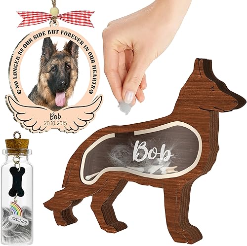 Miniatura 12 de Caja de sombra de regalo conmemorativo para mascotas de 8.6 pulgadas, soporte para collar negro, marco de fotos, kit de tinta de pata de mascota,