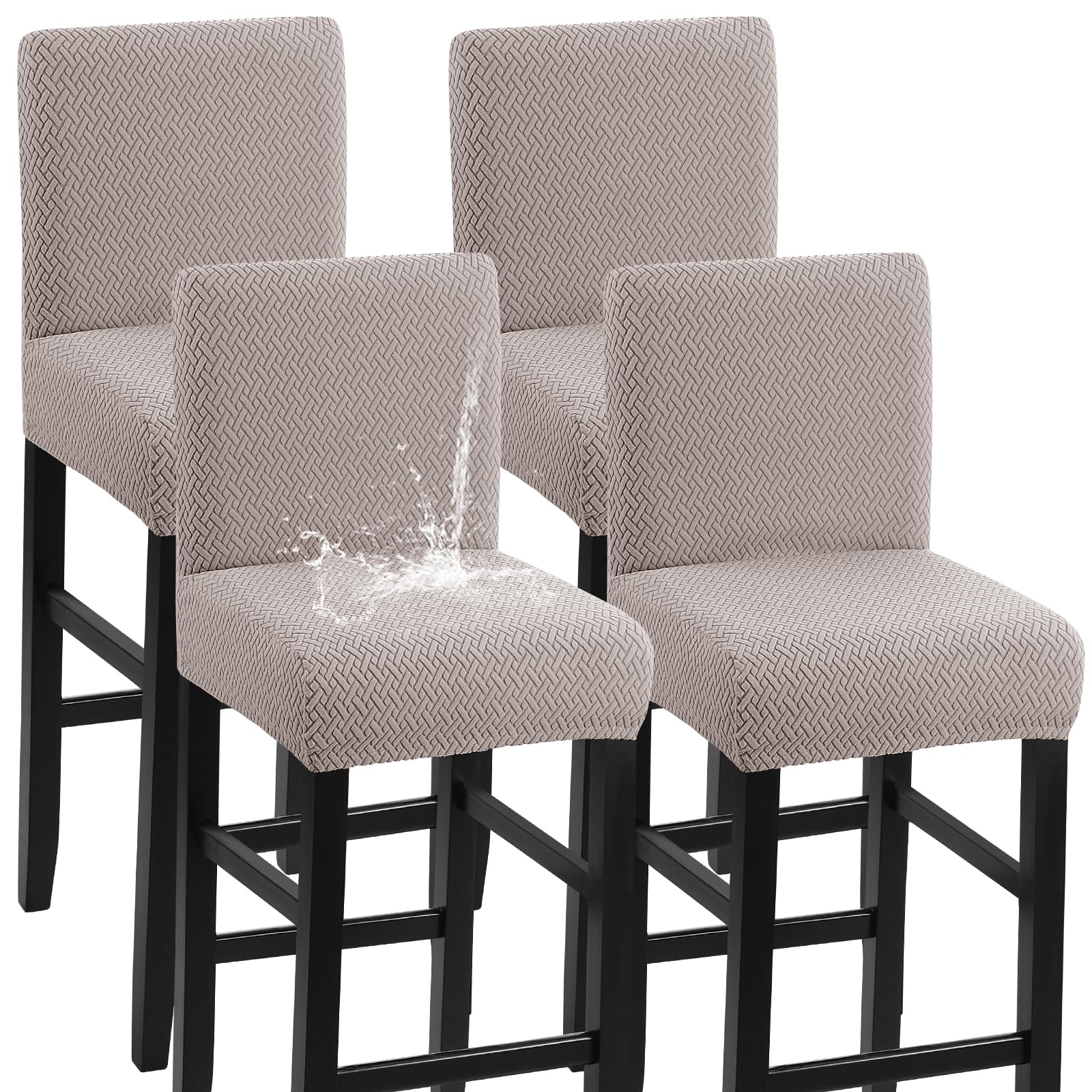 Waterproof Bar Stool Covers, Stretch Pub Stool Chair Cover Removable Washable Counter Stool Covers Bar Stool Slipcovers for Kitchen, Pub, Dining Room (4 Pack, Khaki)
