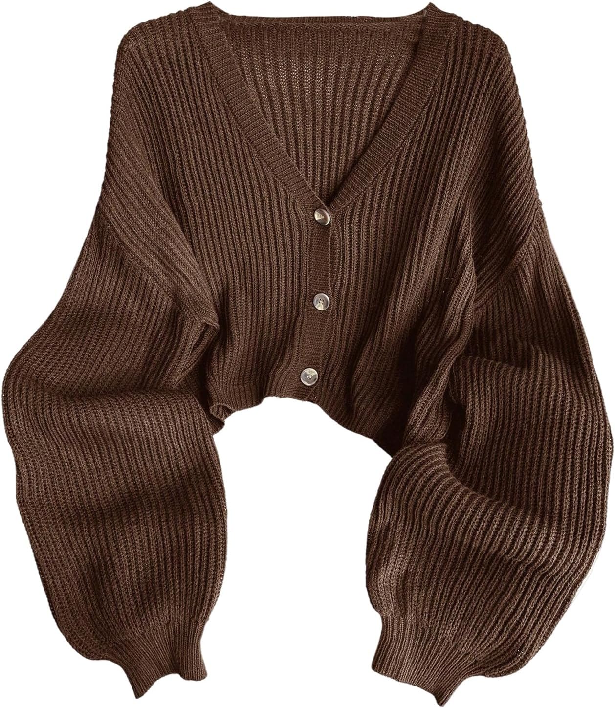 Women's Plus Size Cropped Cardigan Ribbed Knit Button Down V Neck Sweaters Long Sleeve Cardigans Outerwear