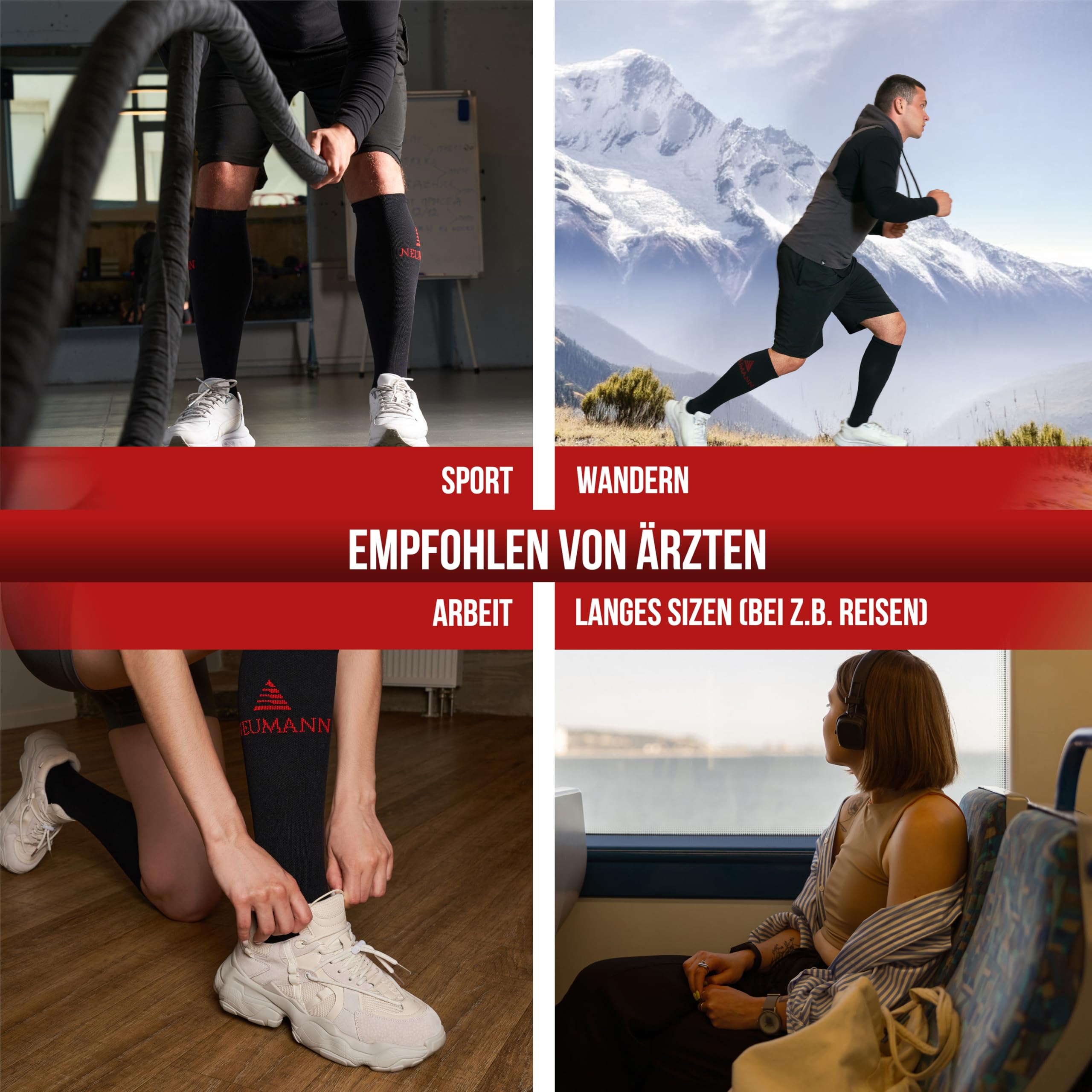 NEUMANN Pończochy uciskowe Premium żakardowe – dla kompresji i stabilności podczas biegania, uprawiania sportu, pracy i wielu innych – większa wydajność i szybszy odpoczynek (rozm. 35-38, 20-30mmHg)
