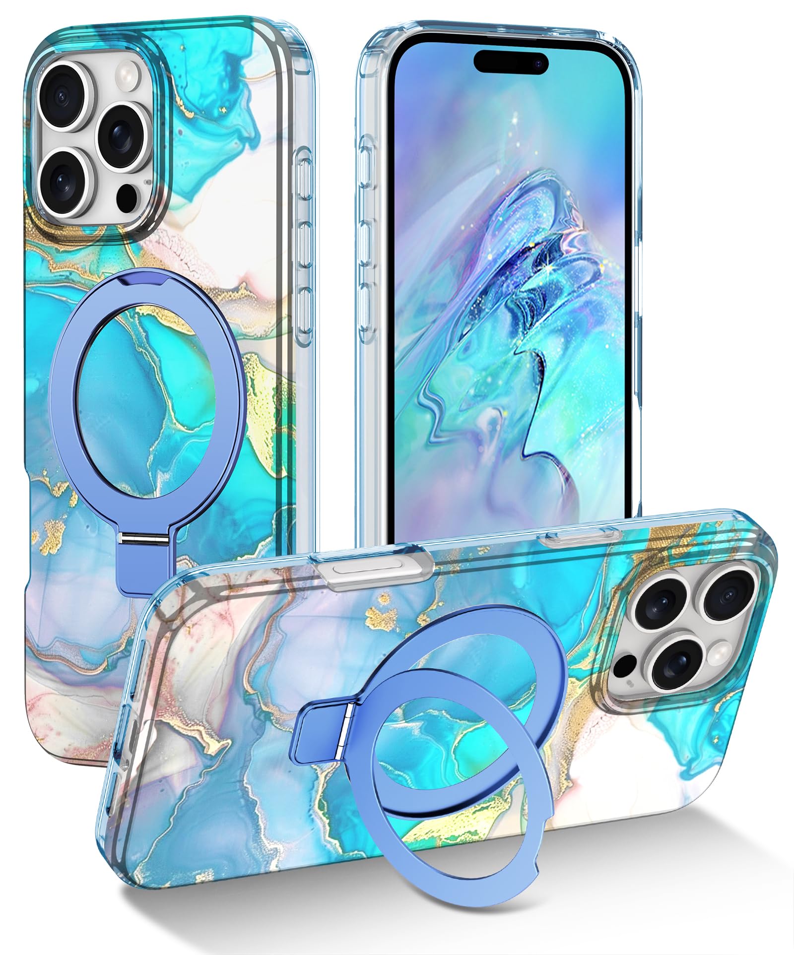 Lamcase for iPhone 16 Pro Case with Magnetic Invisible Ring Stand [Compatible with MagSafe], Full Body Rugged Slim Women Men Girl Shockproof Marble