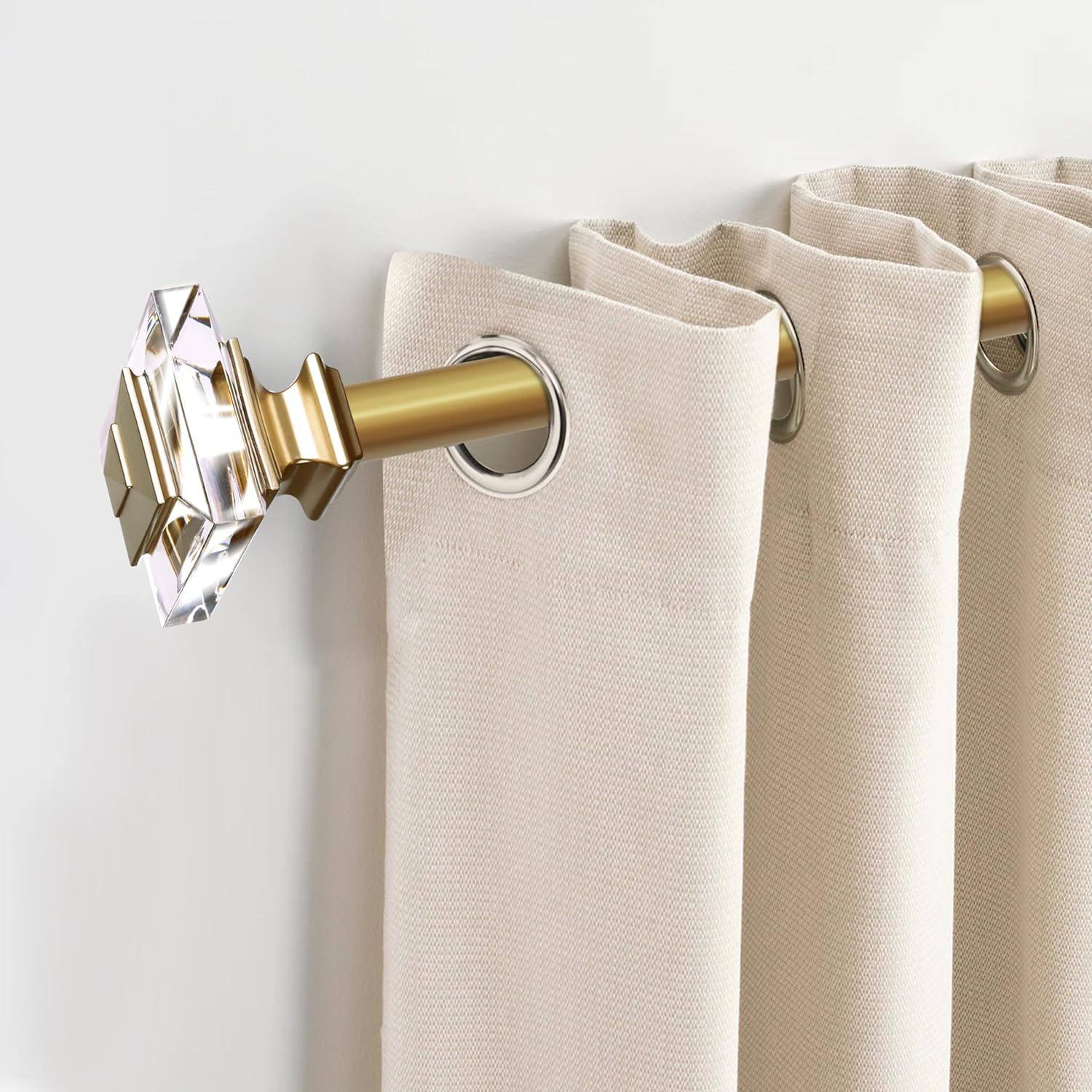 1 inch Curtain Rods for windows 36 to 72" with Square Crystal Diamond Finials, Single Rod Adjustable Curtain Rod(Gold)