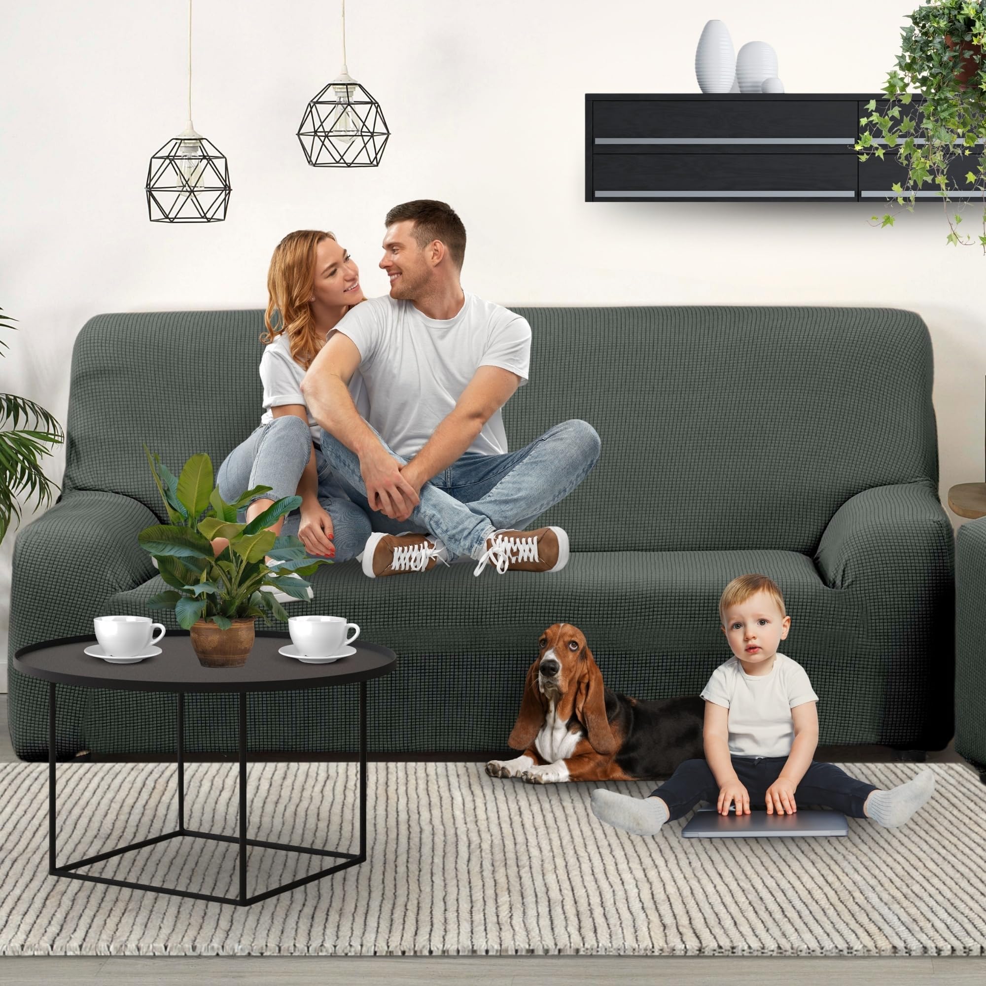 LAN&LAN - Funda Sofa, 2 plazas, Funda Sofá Elástico y Ajustable, Funda de Sofa Cómoda y Lavable, Cubre Sofá Que Previene Manchas de Niños y Pelos de Mascotas (Gris Plata)