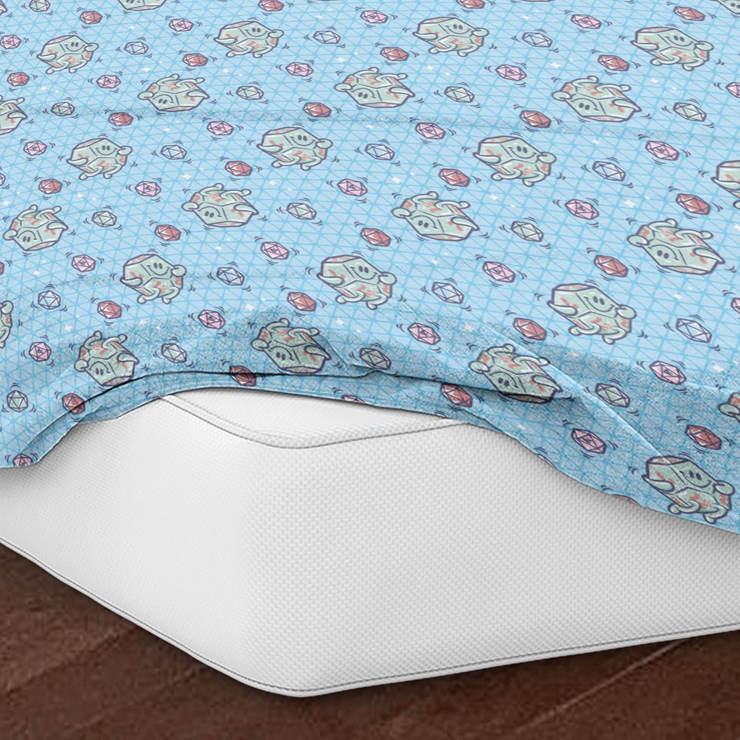 Ashford Textiles Dungeons & Dragons Funny D20 Full Sheet Set, Lightweight Microfiber Bedding Featuring Dice Pattern, Includes Fitted Sheet, Flat Sheet, and Pillowcases