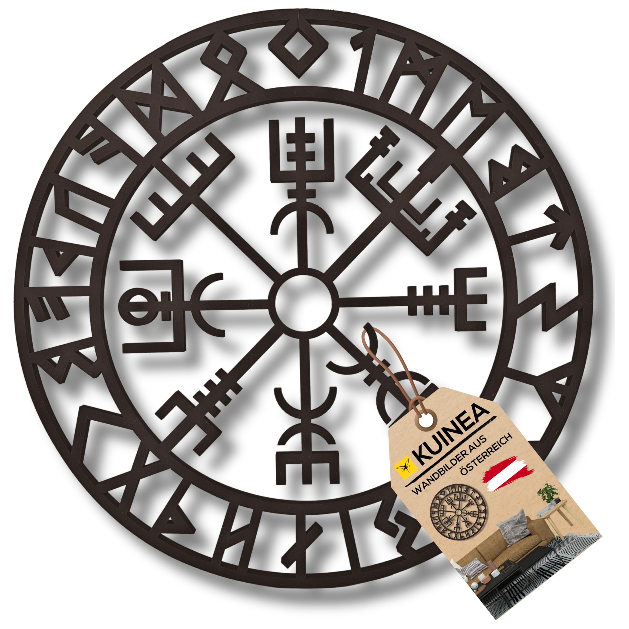 KUINEA Wikinger Kompass Wand Ø 42cm Anthrazit Vegvisir Mittelalter Deko
