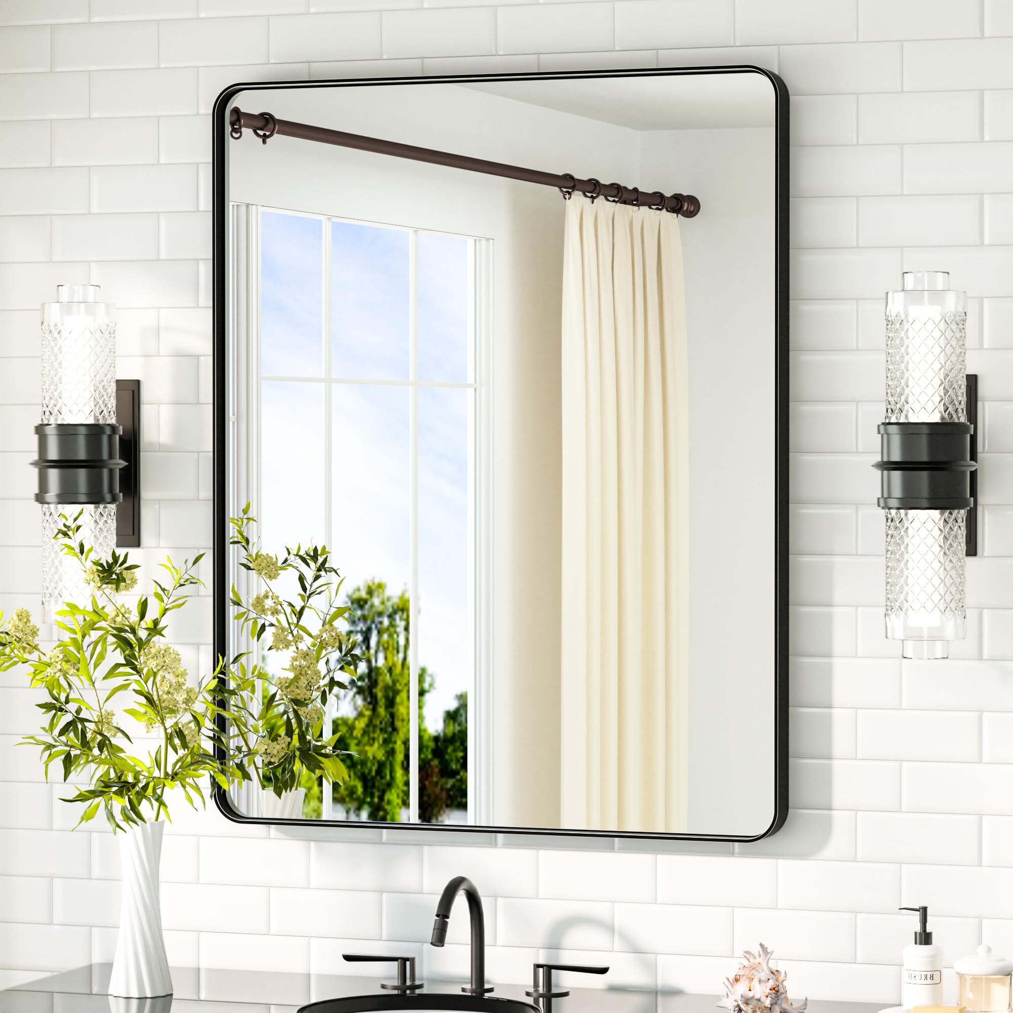 TETOTE Black Mirror 28 x 36 Matte Black Metal Framed Vanity Mirror, Tempered Glass, Wall Mounted for Bathroom, Entryway, Bedroom, Living Room(Horizontal/Vertical)