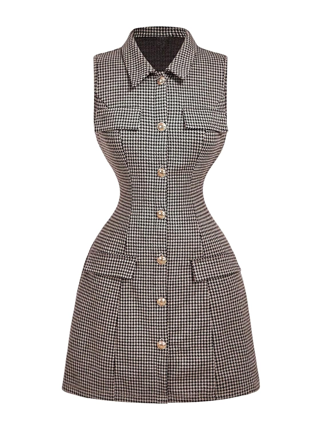 Floerns Womens Elegant Houndstooth Sleeveless Tank Dress Button Business A Line Mini Dresses