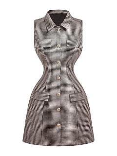 Floerns Womens Elegant Houndstooth Sleeveless Tank Dress Button Business A Line Mini Dresses