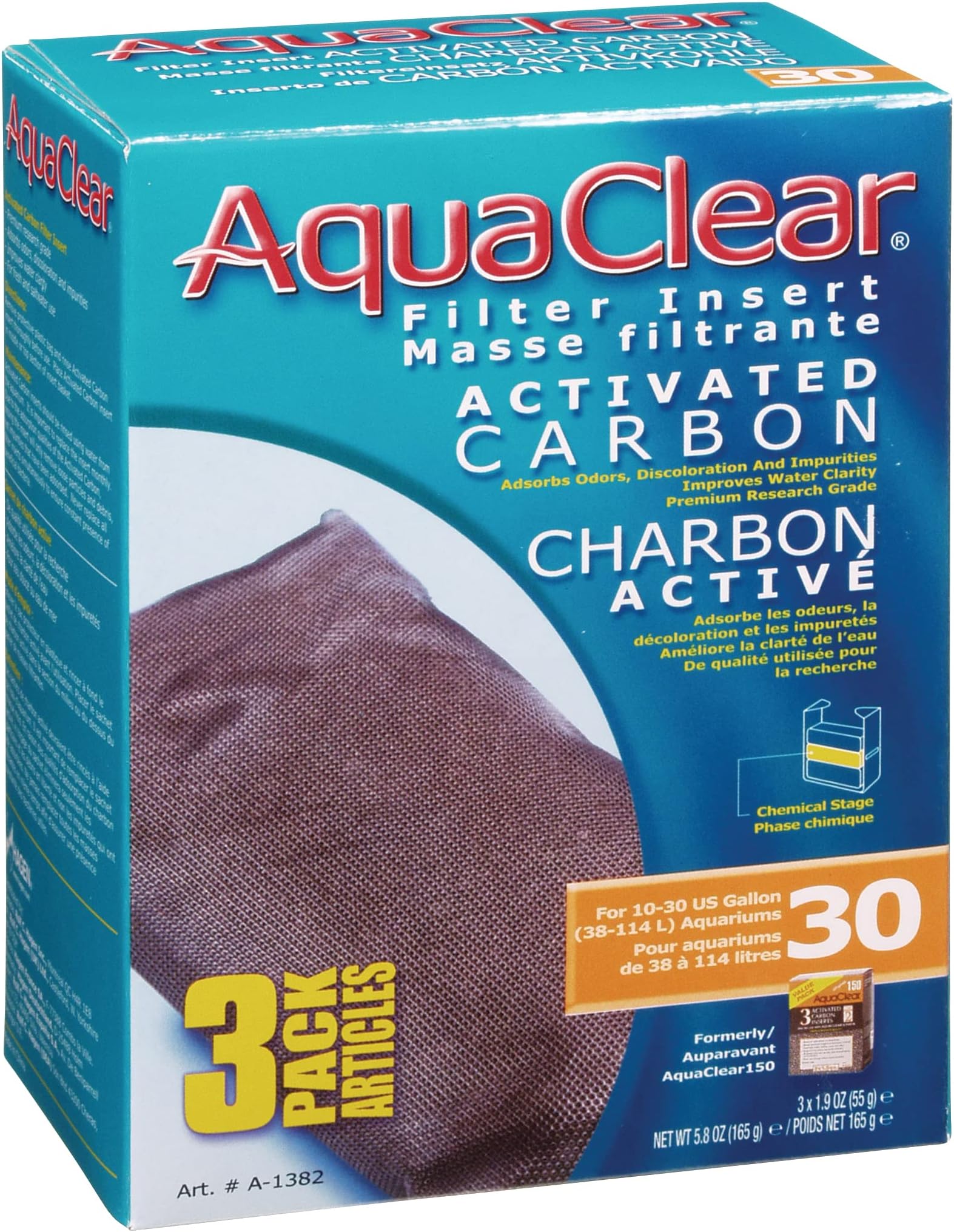 AquaClear A1382 Activated Carbon Insert, 30Gallon Aquariums, 3Pack White Amazon.ca Pet Supplies