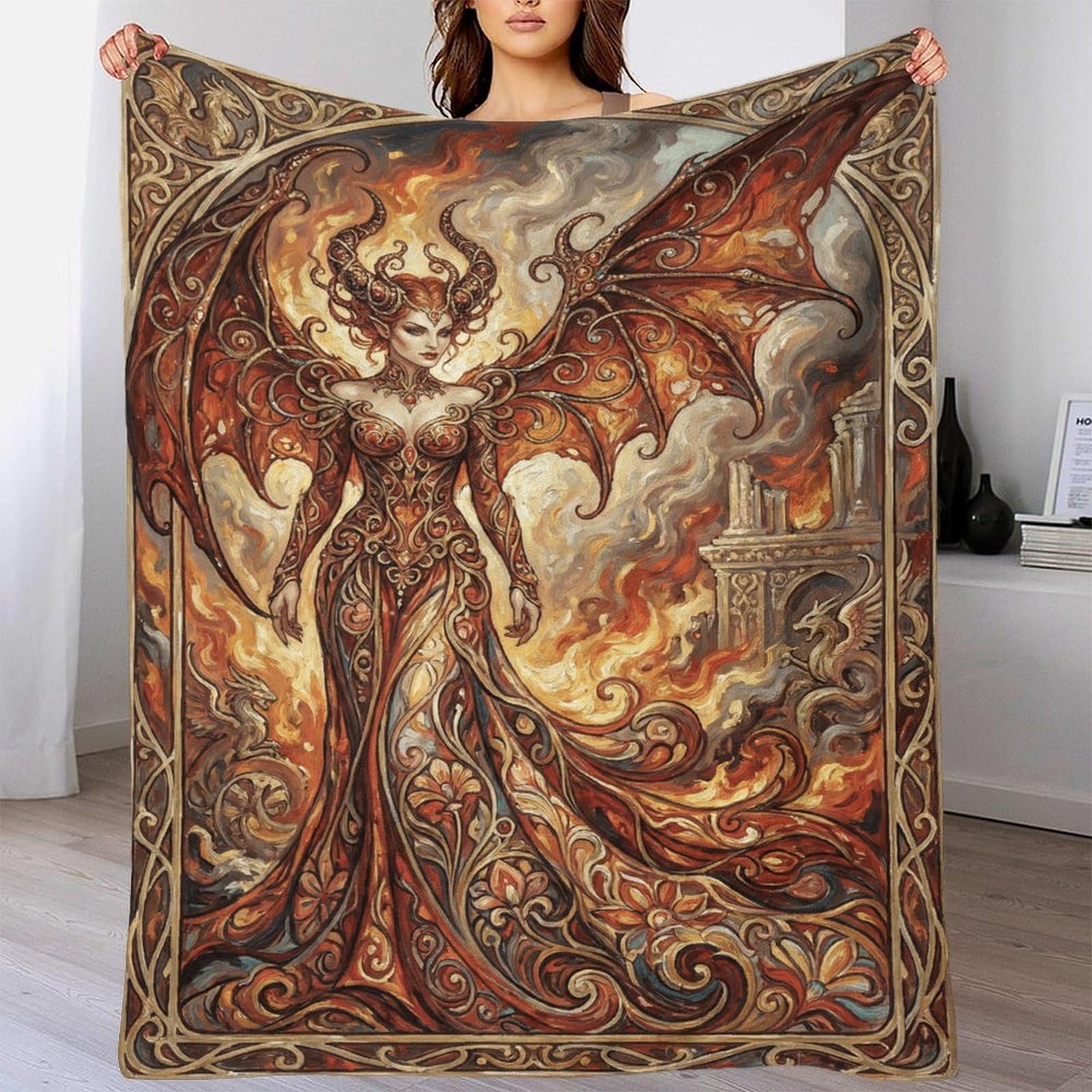 W7C8U2X3 Art Nouveau Demon Queen for for Warm Throw Blanket, Office Nap Use