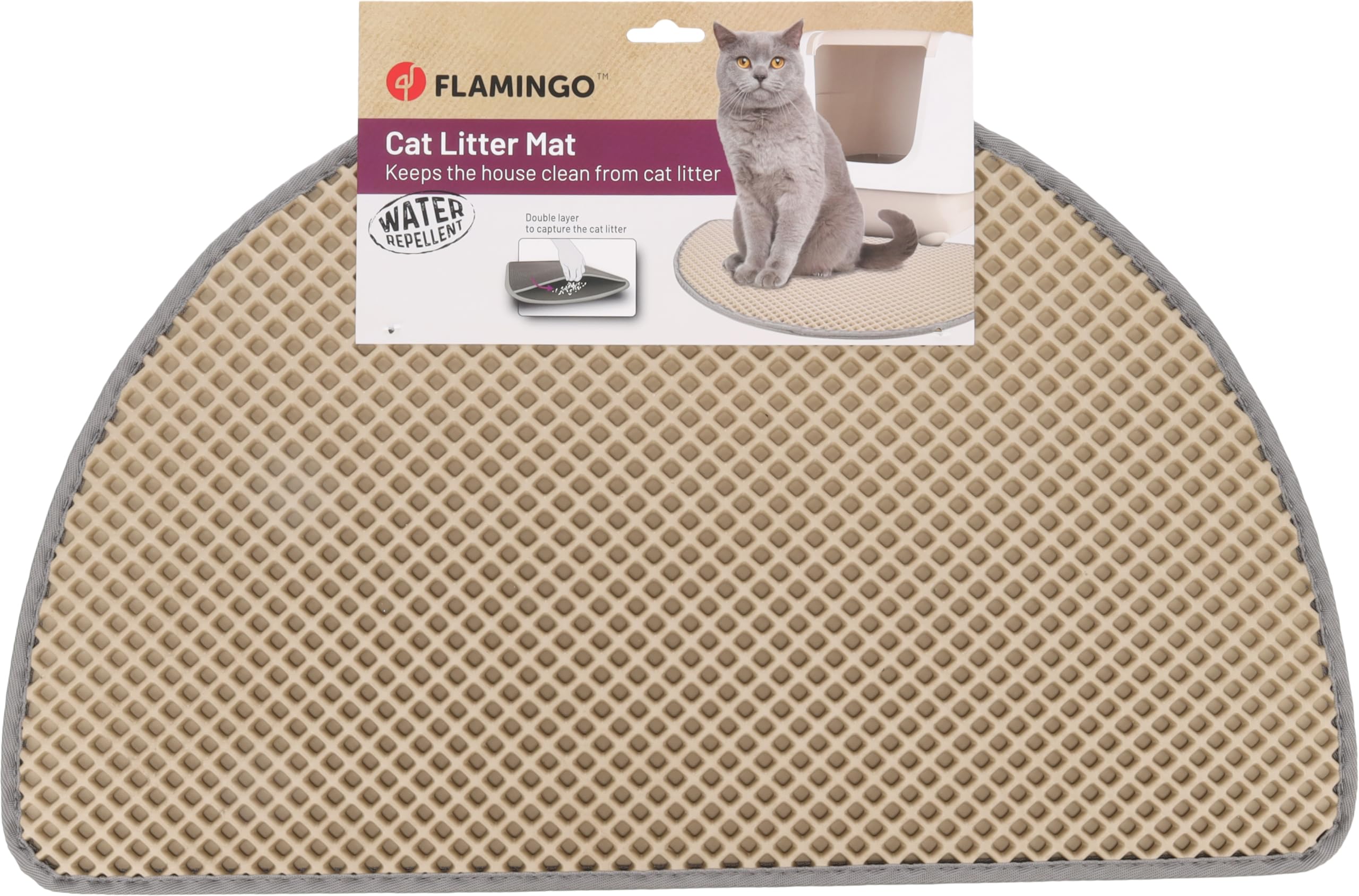 Flamingo Matz Katzenklo-Matte - Beige, 65 x 40 x 1,3 cm, rutschfest und Langlebig, Ideal für Maine Coon, Britisch Kurzhaar, Ragdoll, Norwegische Waldkatze usw.