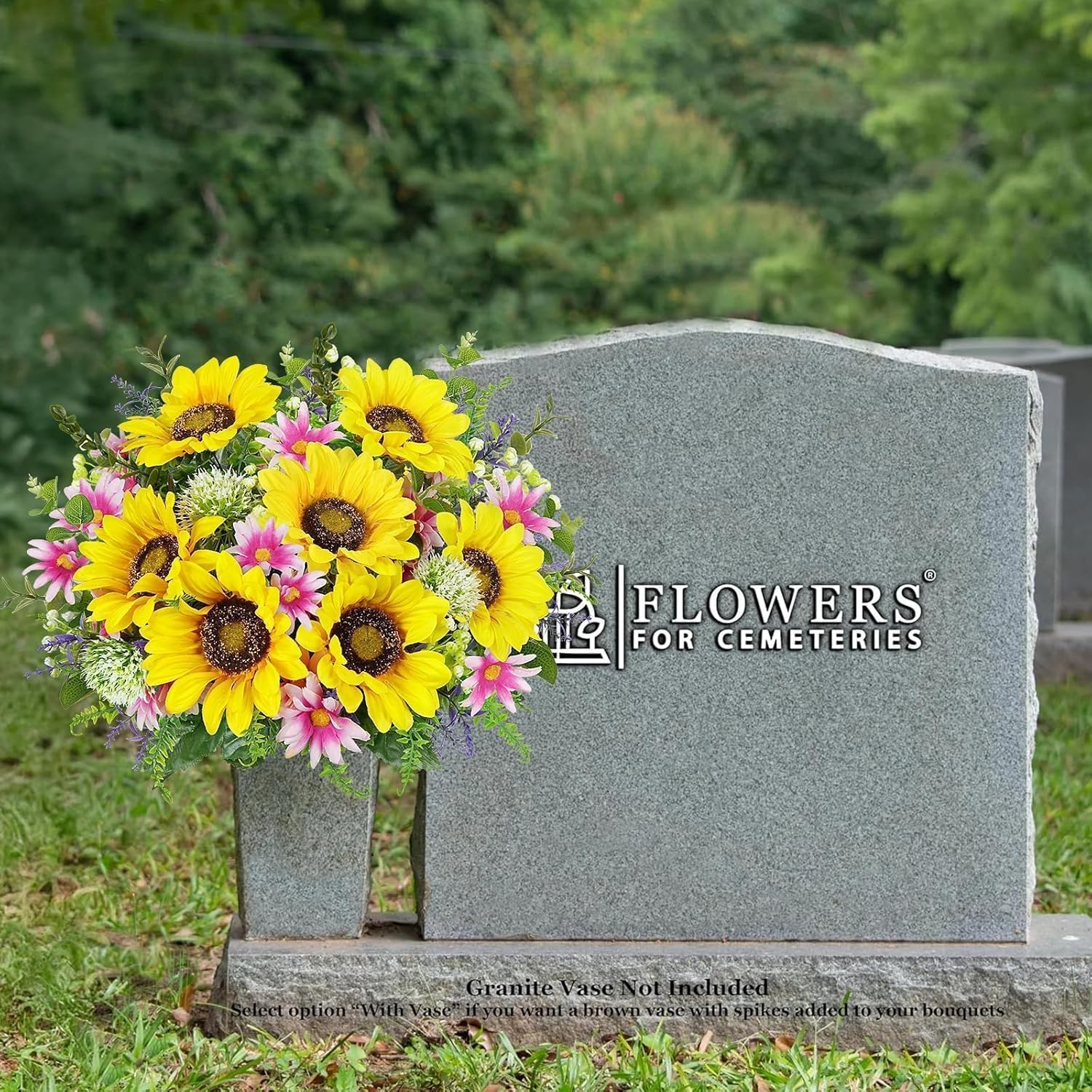 Zythrem 2pcs Artificial Sunflowers Bouquet Cemetery Flowers for Grave Faux Wildflowers with Daisy Spring Flowers for Grave Vase Floral Arrangements Wedding Table Centerpieces Home Decor