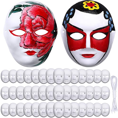 50 máscaras de cara completa para manualidades máscaras blancas de papel liso para decorar pulpa en blanco máscaras pintables para disfraz máscara