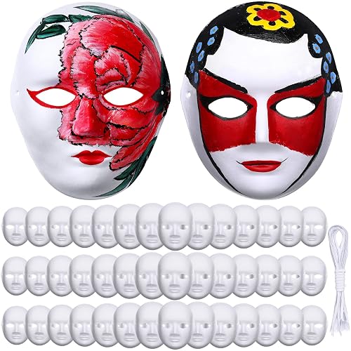 Aoriher 50 Pieces DIY Full Face Masks White Craft Plain