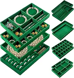 Bandejas organizadoras de joias para gavetas, conjunto de 12 peças empilháveis de inserções de armazenamento de joias, expositor para organização de joias, brincos, anéis, colares, pulseiras, cômoda e