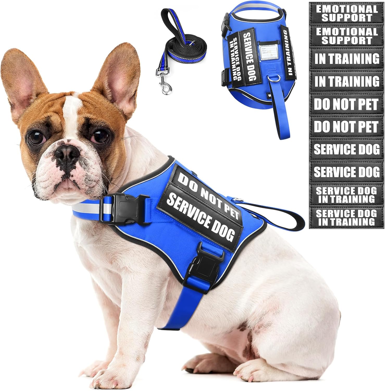 Service Dog Harness and Leash Set, Training Dog Vest with 10 Dog Patches, Emotional