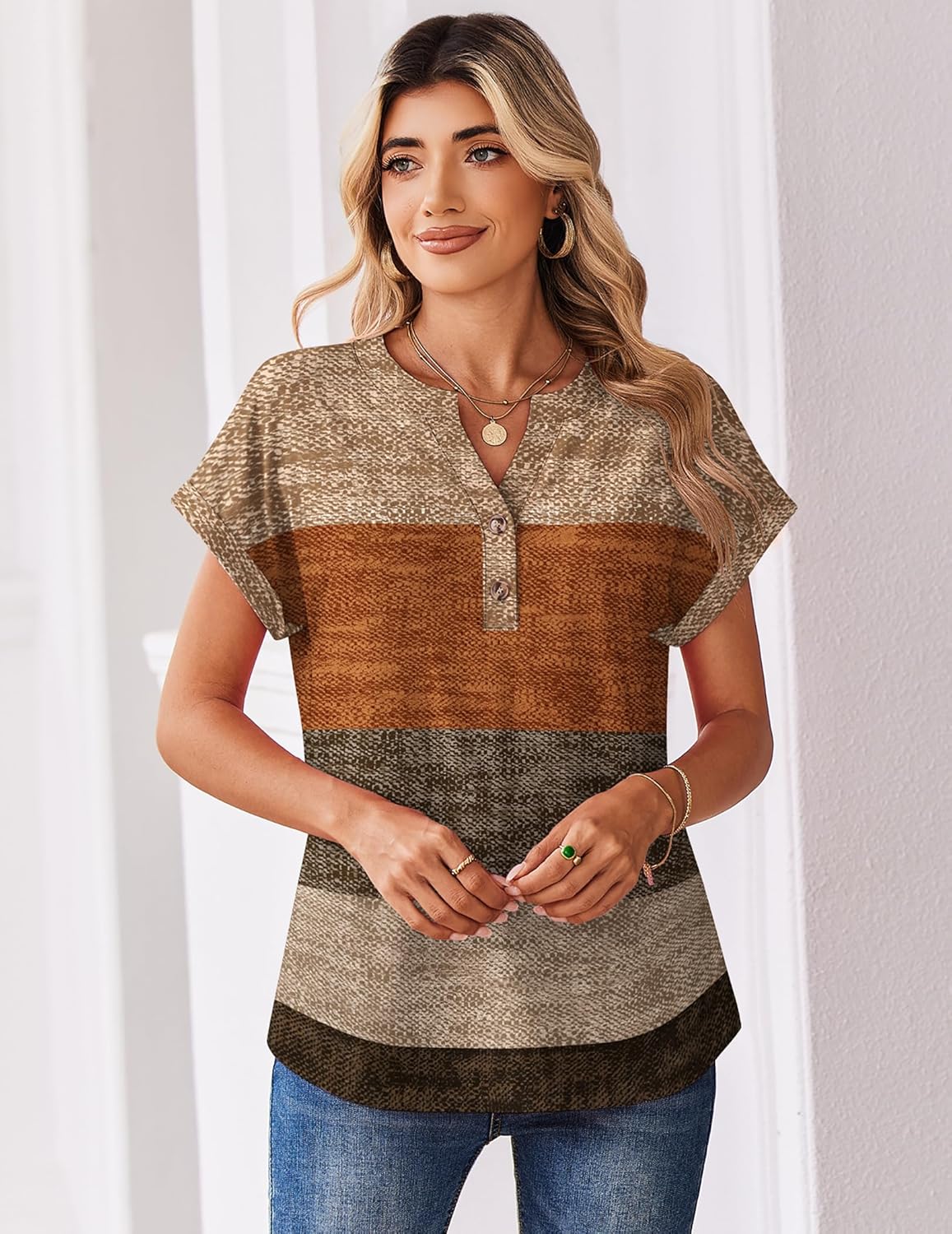 Zeagoo Women Tops Summer Short Sleeve T Shirts V Neck Dressy Casual Work Blouses Fashion Boho Clothes S-3XL - Image 4