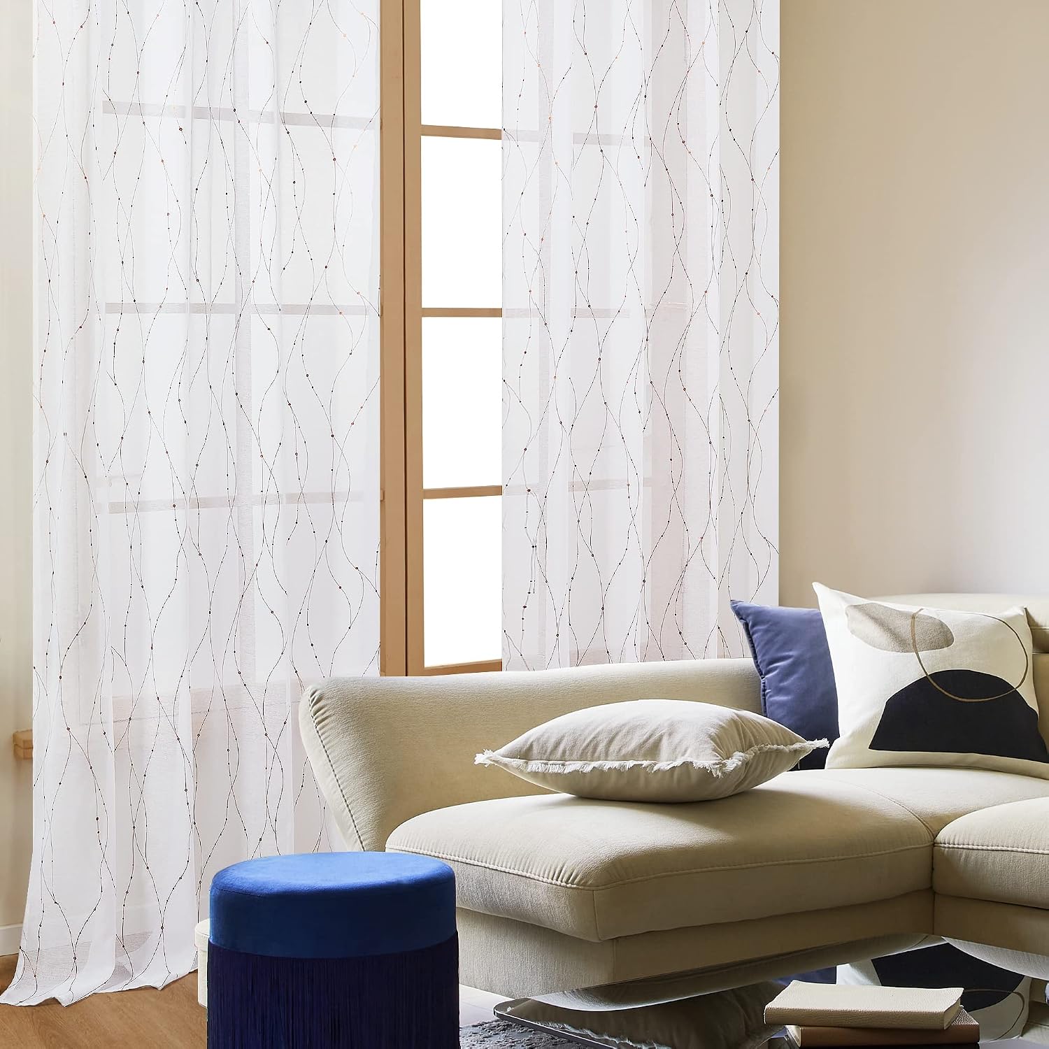 Deconovo White Sheer Curtains 96 Inches Long, Grommet Top Voile Transparent Curtains, Home Decoration Light Filtering Curtains for Living Room White/Red Bronze, 2 Panels 52x96 Inch