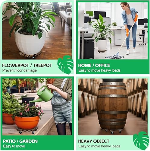 Miniatura 5 de Paquete de 2 soportes para plantas con ruedas, organizadores para plantas con ruedas deslizantes suaves bloqueables de 360, duradero, resistente,