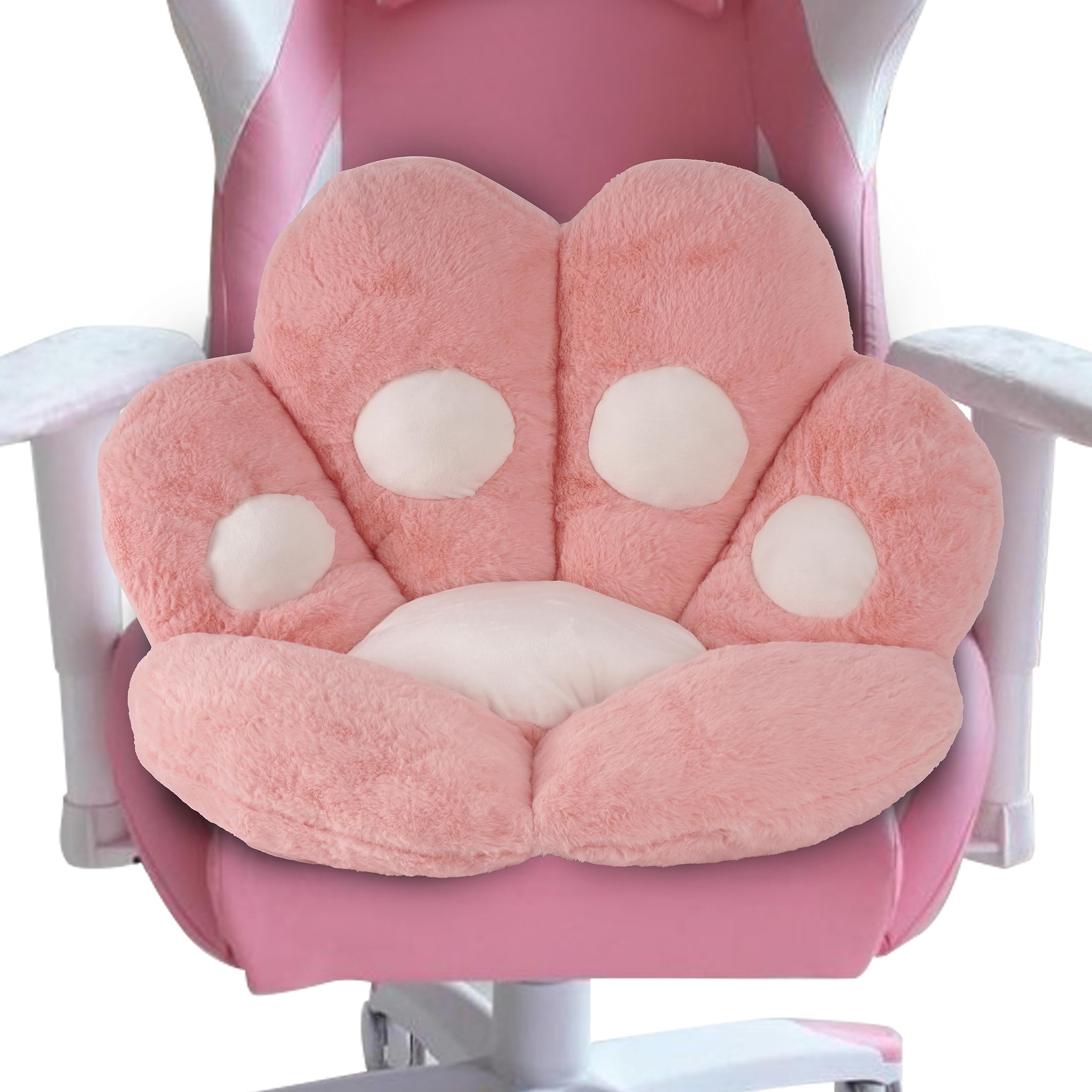FlyGulls Cojín de pata de gato Kawaii para silla de juegos de computadora, cómodo cojín de asiento para sillas de oficina, bonita almohada de felpa para decoración de habitación (rosa, 27.5 x 23.6