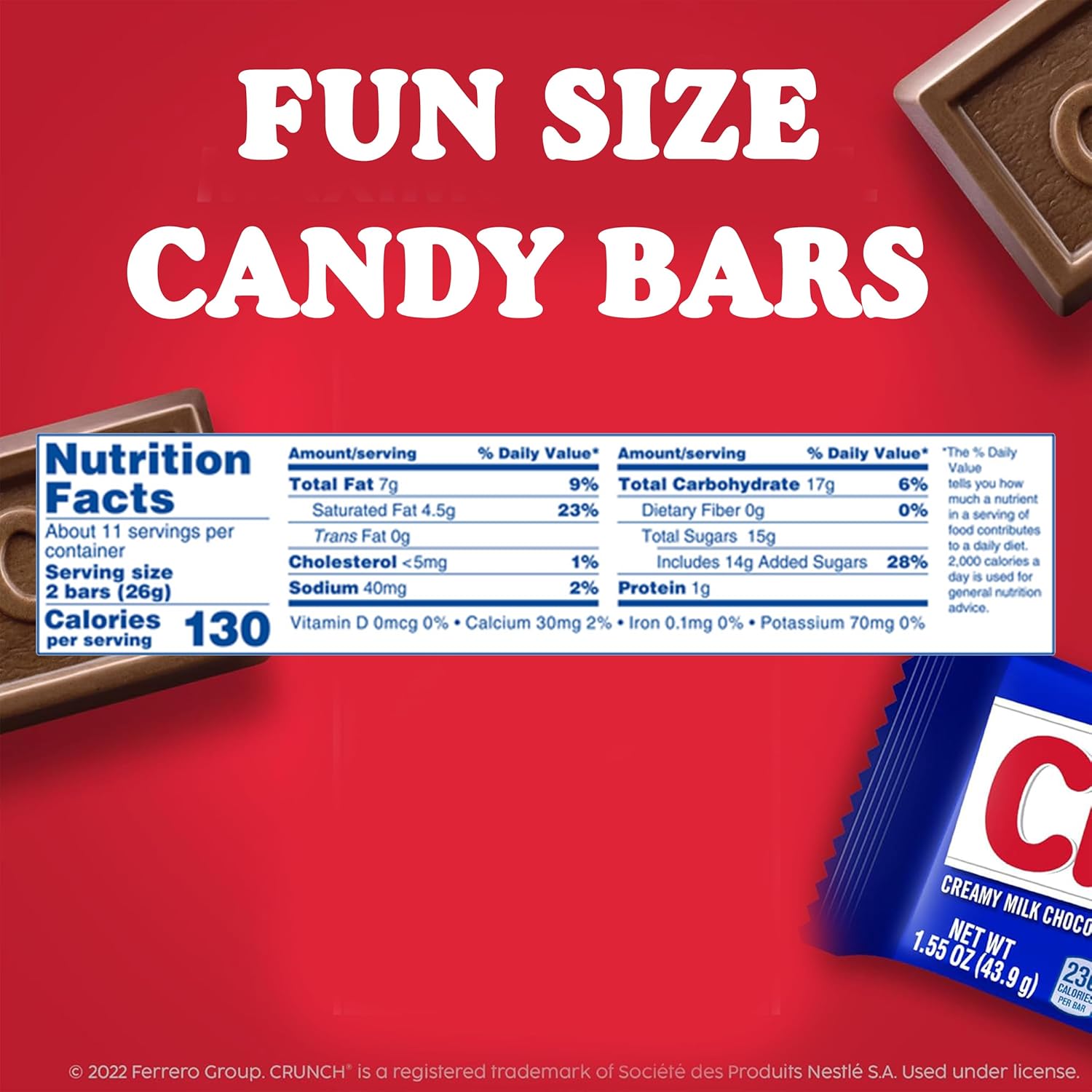 Crunchy Milk Chocolate Candy Bars Bulk, 42 Count, Crisped Rice Crunchy Milk Chocolate Bars, Snack Size Individually Wrapped for Snacking and Sharing