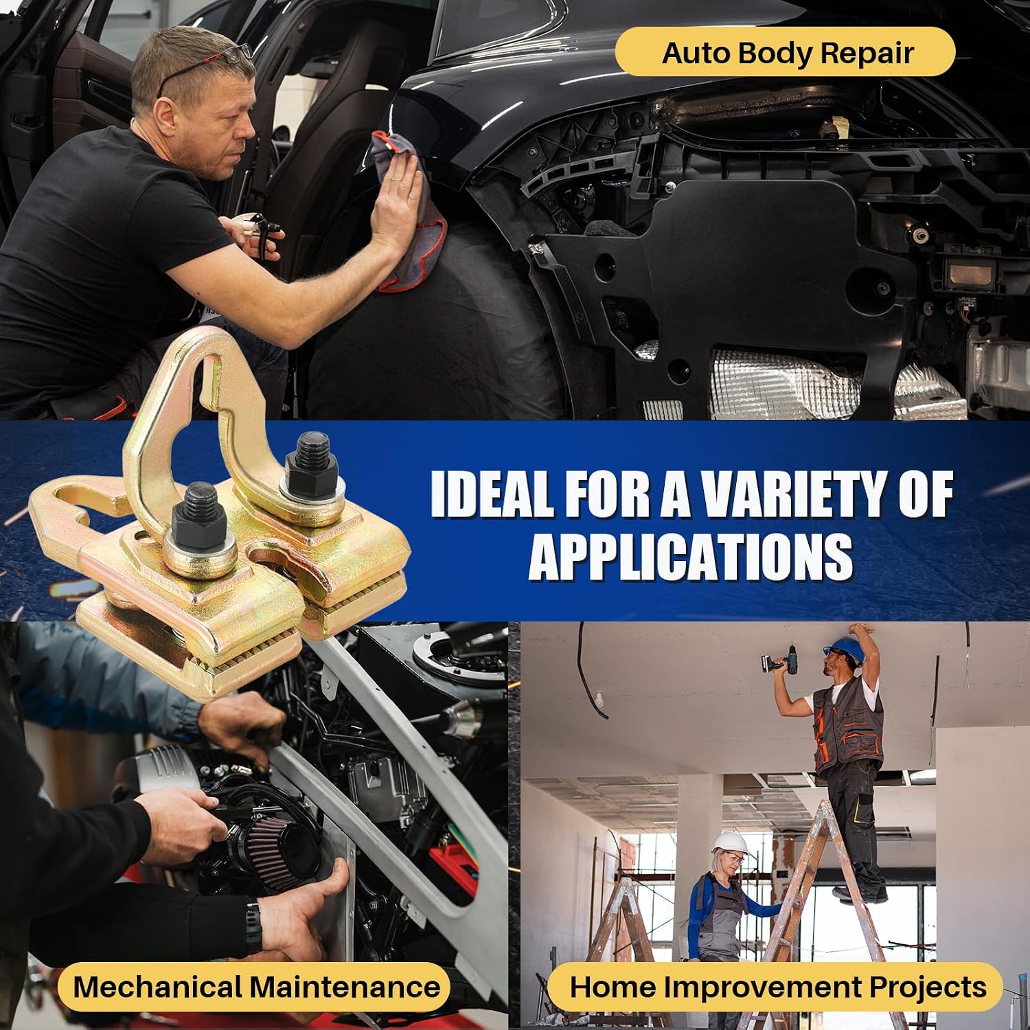 MYFULLY 5 Ton Auto Body Repair Clamp Kit Heavy Duty Right Angle Two-Way Pulling Clamp for Car Frame Straightening & Dent Pulling, Multi-Hook Point Design for Automotive Collision Repair