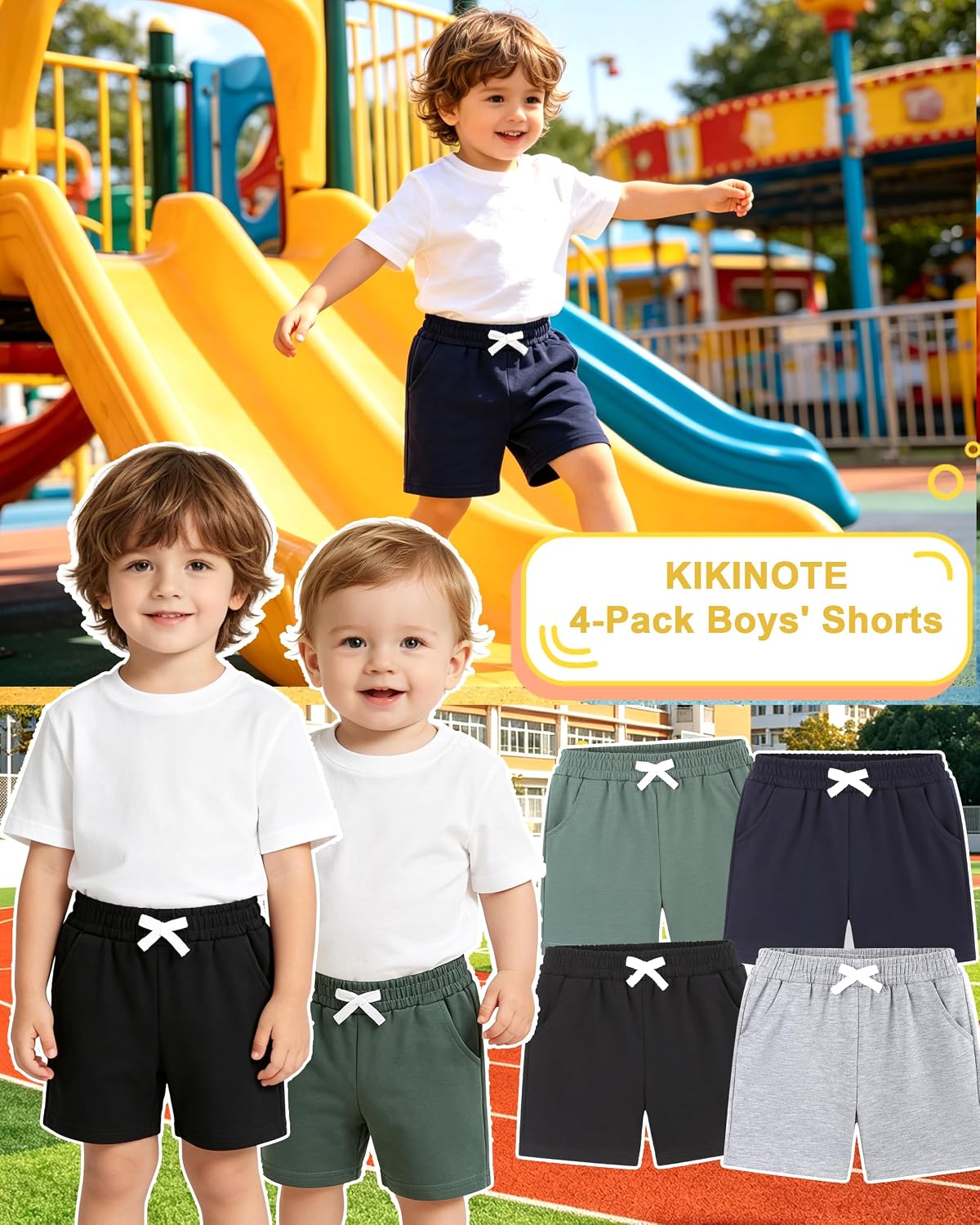 3 Pack Baby Boy Shorts Pull on Soft Cotton Pants Sport Jogger Stretchy Shorts with Pockets Toddler Clothes 2-5T