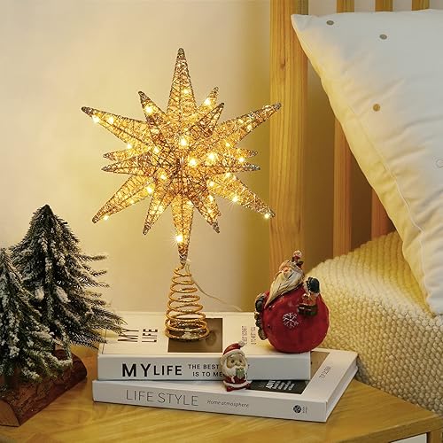 Miniatura 8 de Luxspire Decoración para árbol de Navidad, estrella iluminada 3D con enchufe USB y control remoto, luces de estrella para árbol de Navidad de 9.6