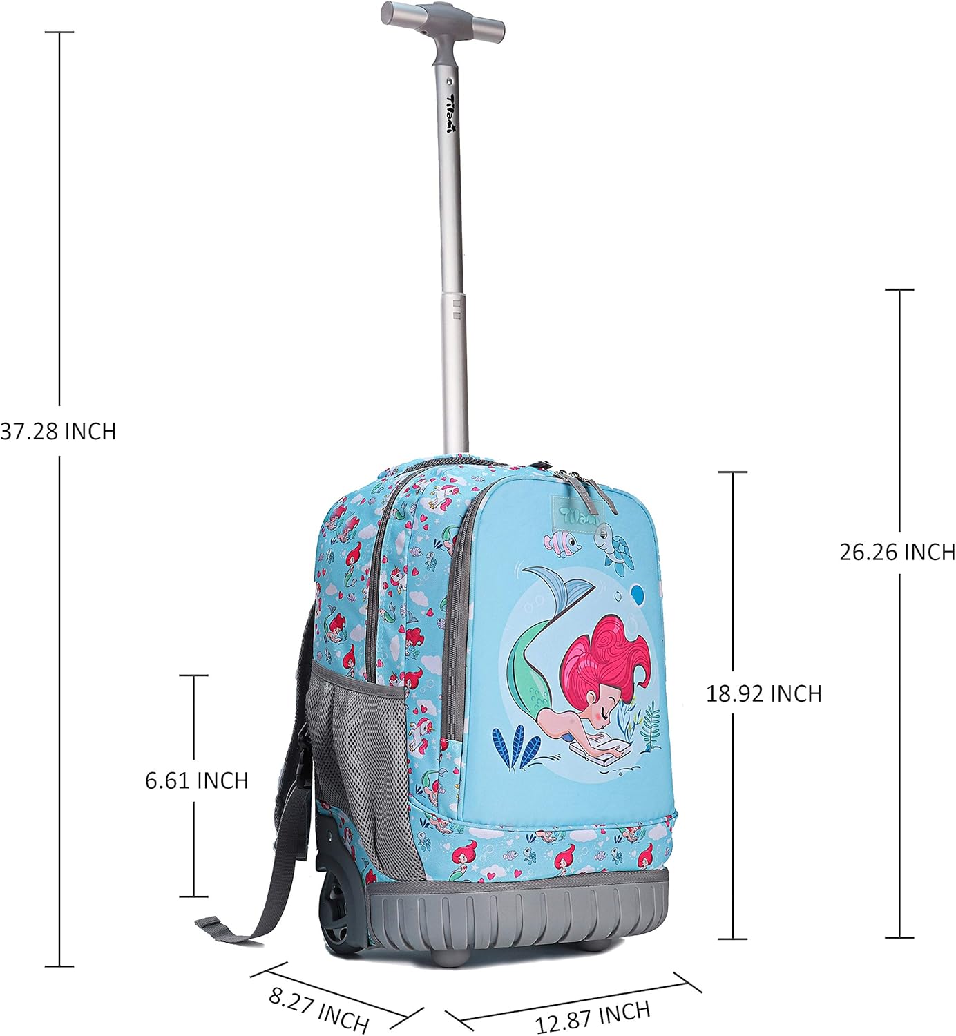 Tilami Rolling Backpack 19 inch Wheeled Cute LAPTOP Boys Girls Travel School Student Trip, Mermaid