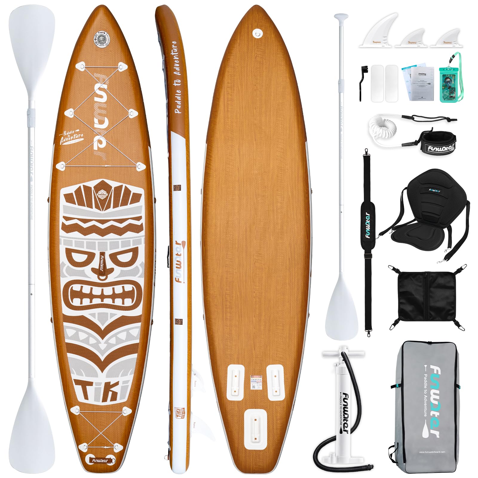 FunWaterInflatable Stand up Paddle Board 3 Year Warranty Blow up Paddle Board Extra Long and Wide with Premium Full Set of ISUP Accessories Include Double-Ended Paddle、SUP Carrying Strap、Air Pump