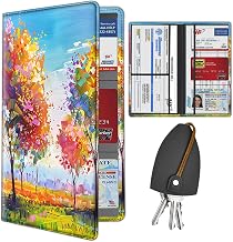 Car Registration and Insurance Holder, Auto Truck Comparment Accessories Case with Magnetic Closure for Driver License, Document, Cards, Waterproof PU Leather Glove Box Organizer, Autumn Trees Pattern
