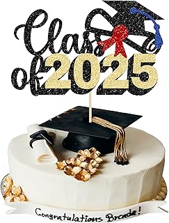 1 Pack Class of 2025 Cake Topper Gold Glitter Congrats Grad Cap 2025 Graduation Cake Pick for 2025 Graduation Theme High School Boys Girls Graduate Party Cake Decorations Supplies