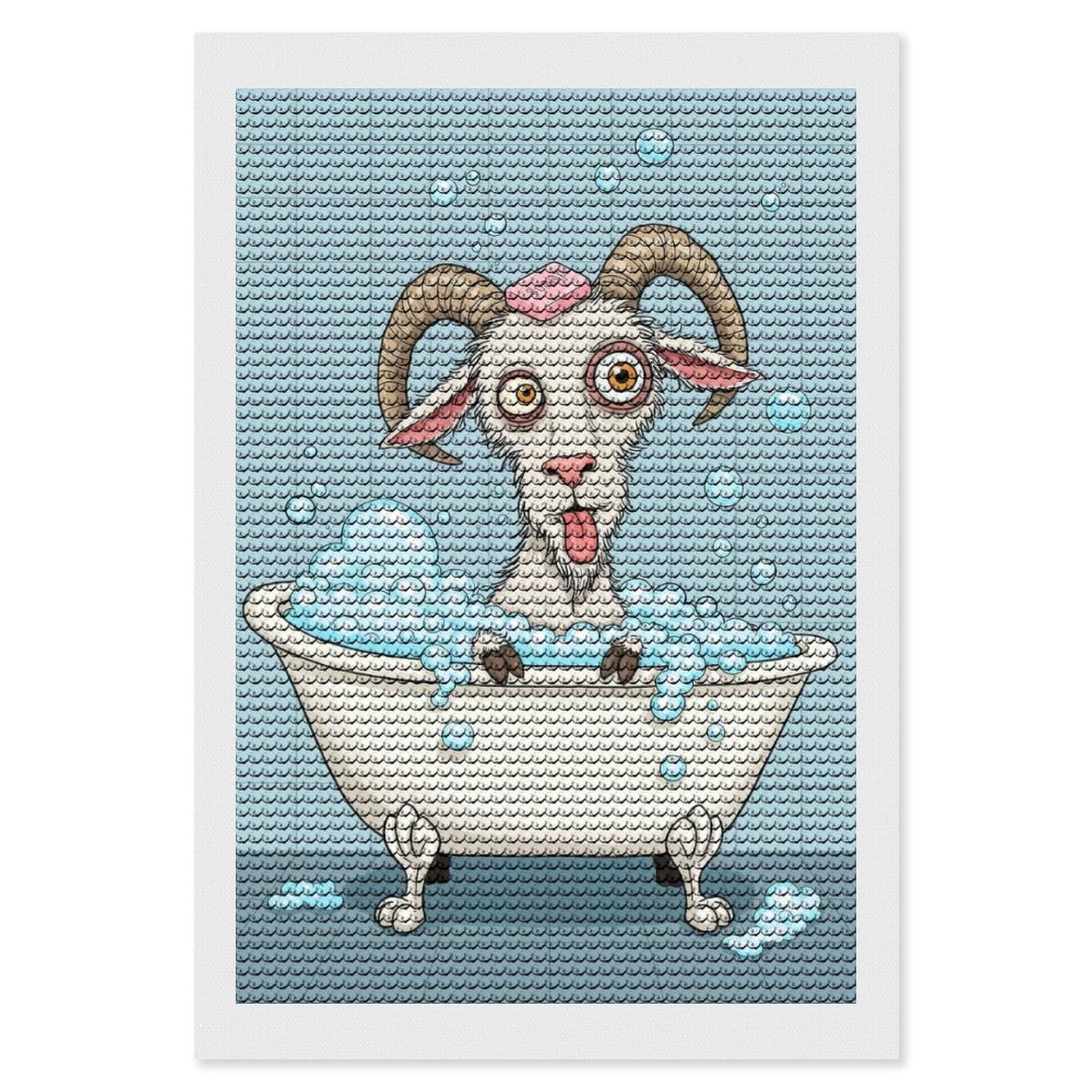 Junmoney Goat in Bathtub with Soap Diamond Painting Canvas Set 8"x12", Full Kit Included, Calming Craft to Unwind, Farmhouse Decor, Christmas Gift